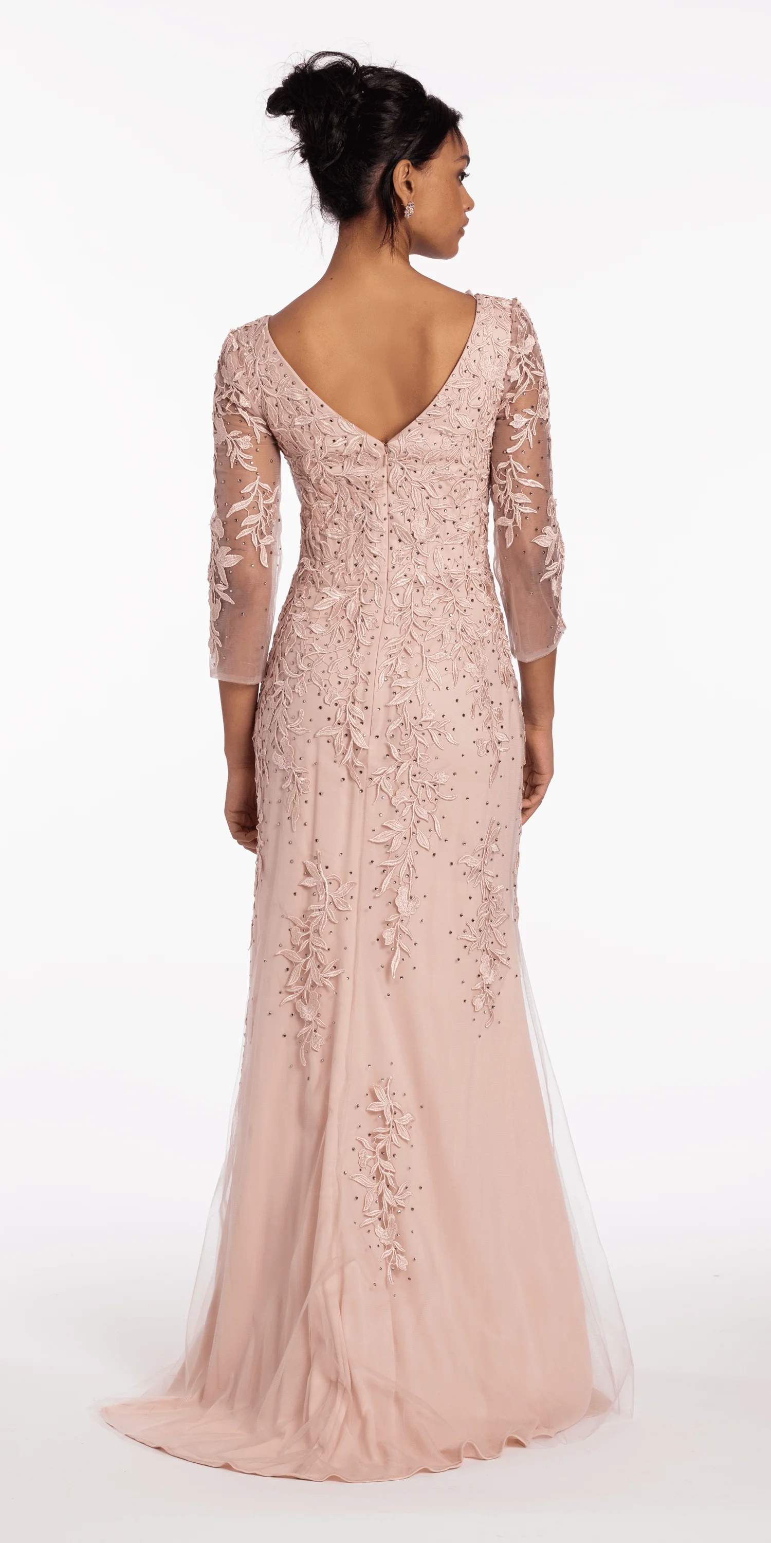 3/4 Sleeve Mesh Embroidered Column Dress with Heat Set Beads - Image 5