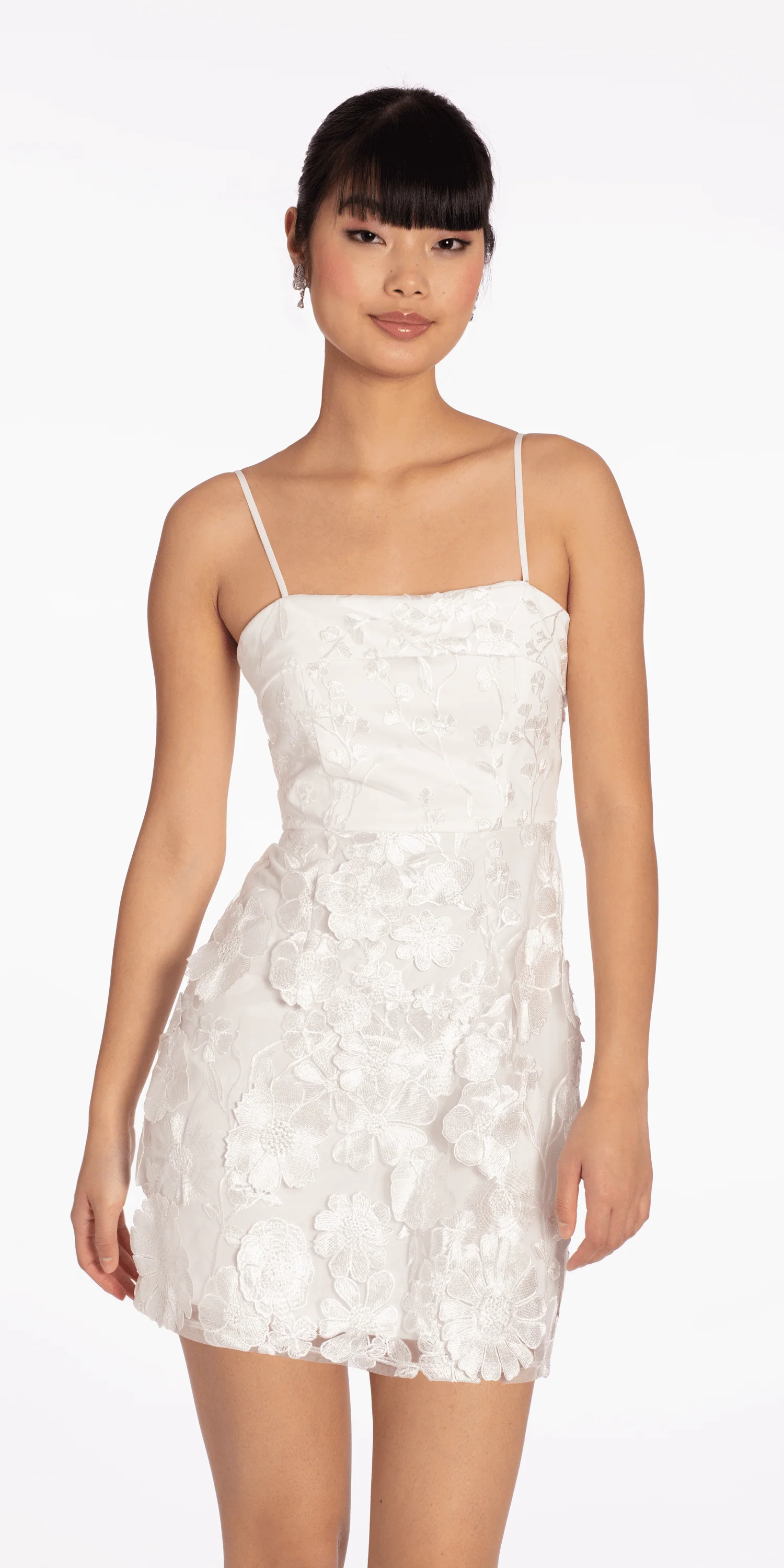 3 D Floral Tulle Embroidered Foldover Sheath Dress - Image 3