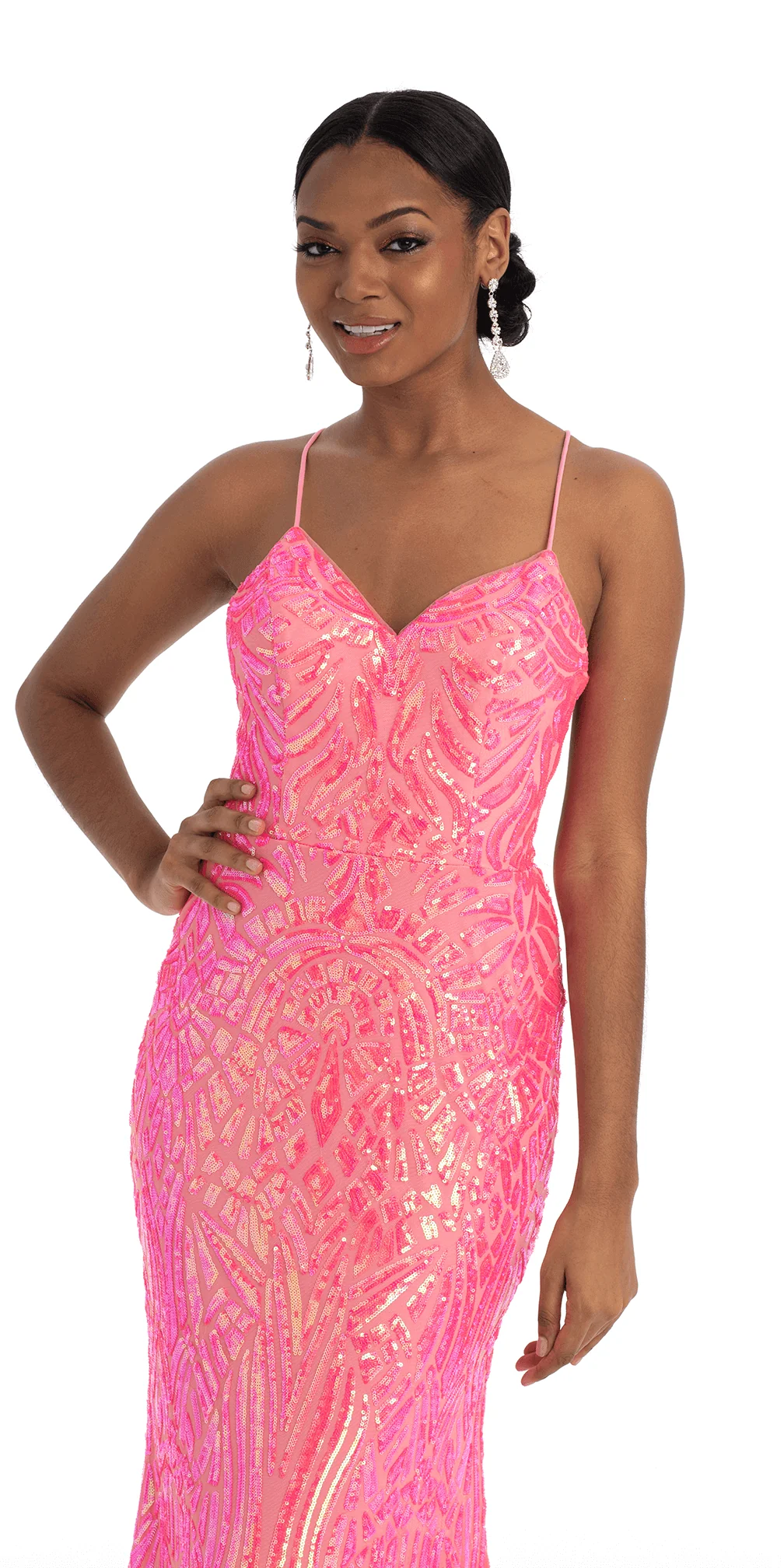 Abstract Sequin Lace Up Back Trumpet Dress - Image 2