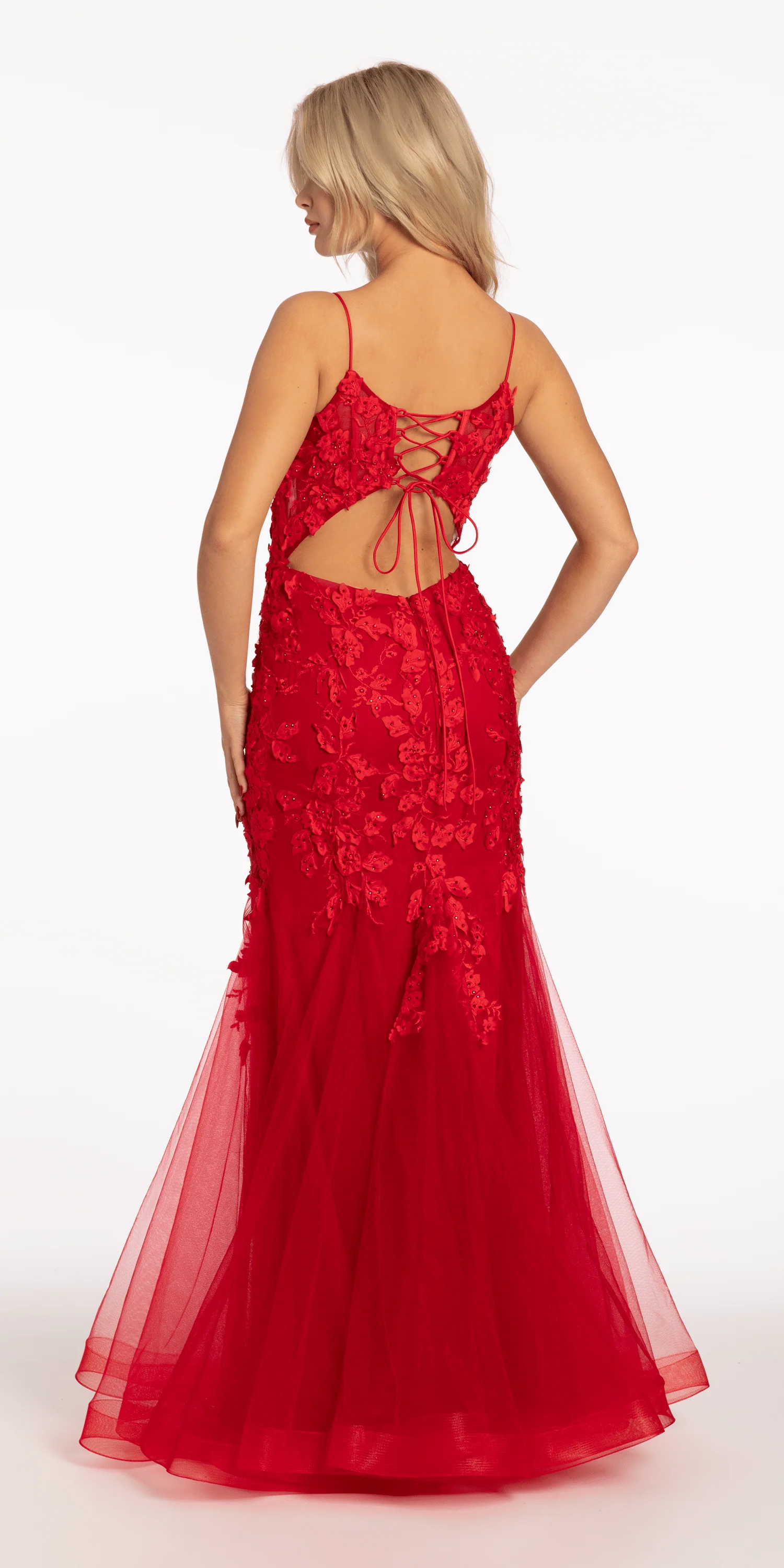 Beaded Embroidered Mesh Lace Trumpet Dress with Godets - Image 4