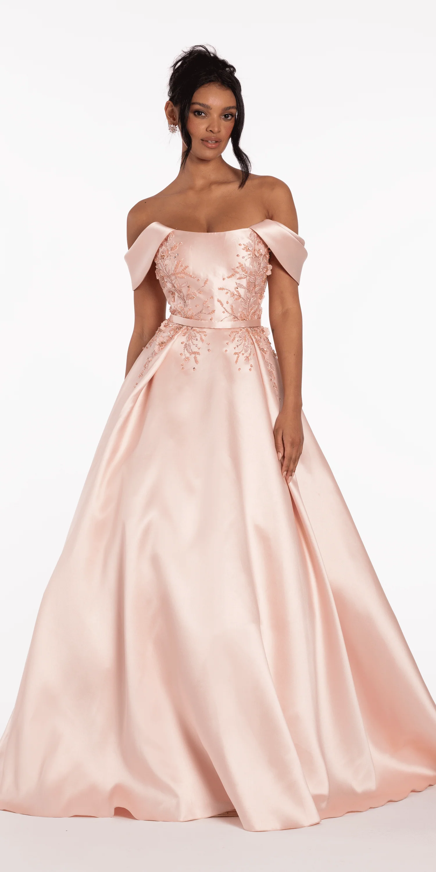 Beaded Mikado Off the Shoulder Ballgown with Pockets and Princess Pleats - Image 3