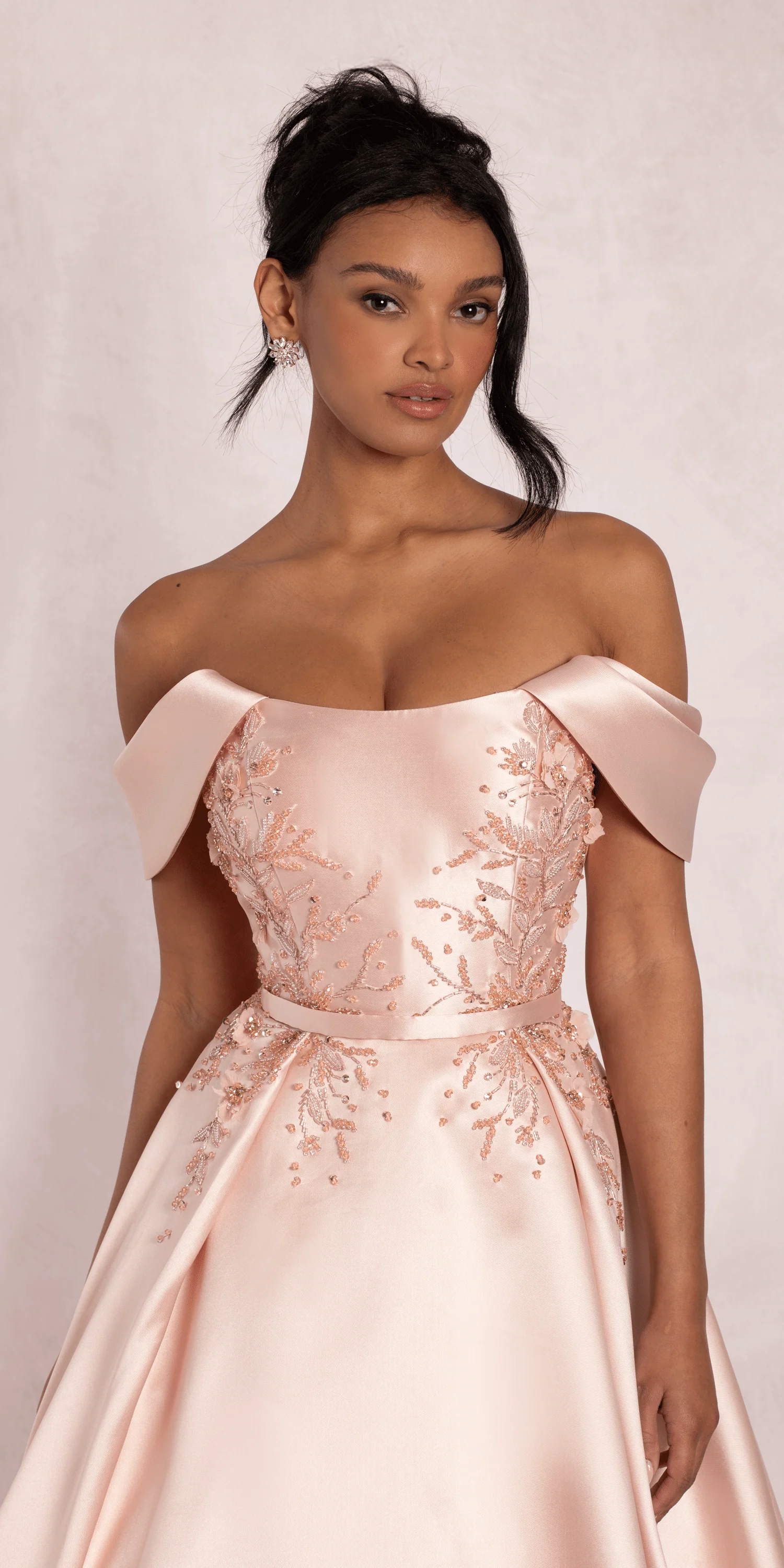 Beaded Mikado Off the Shoulder Ballgown with Pockets and Princess Pleats - Image 4