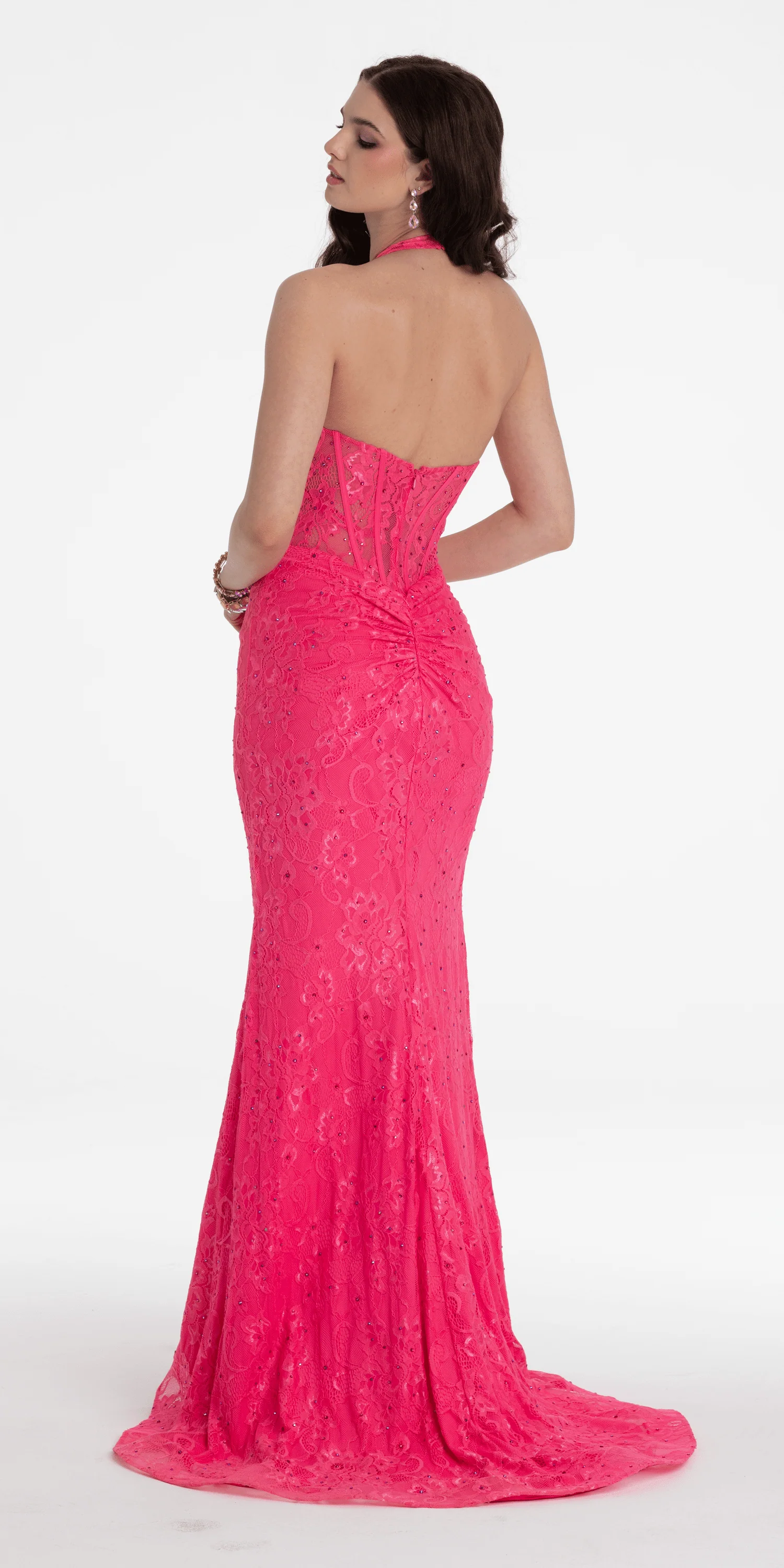 Beaded Stretch Lace Halter Corset Column Dress - Image 8