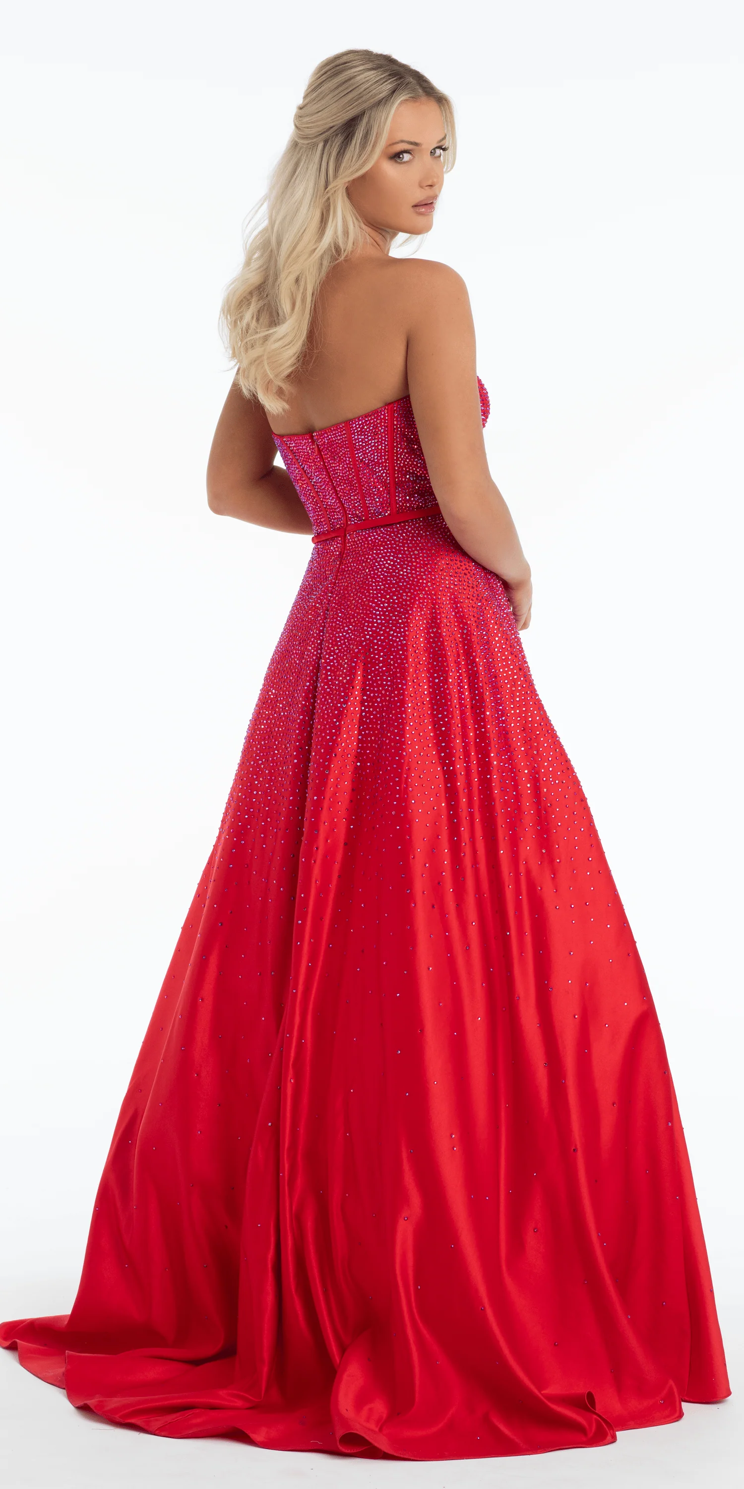 Bow Front Satin Strapless Corset Ballgown with Heat Set Stones - Image 5