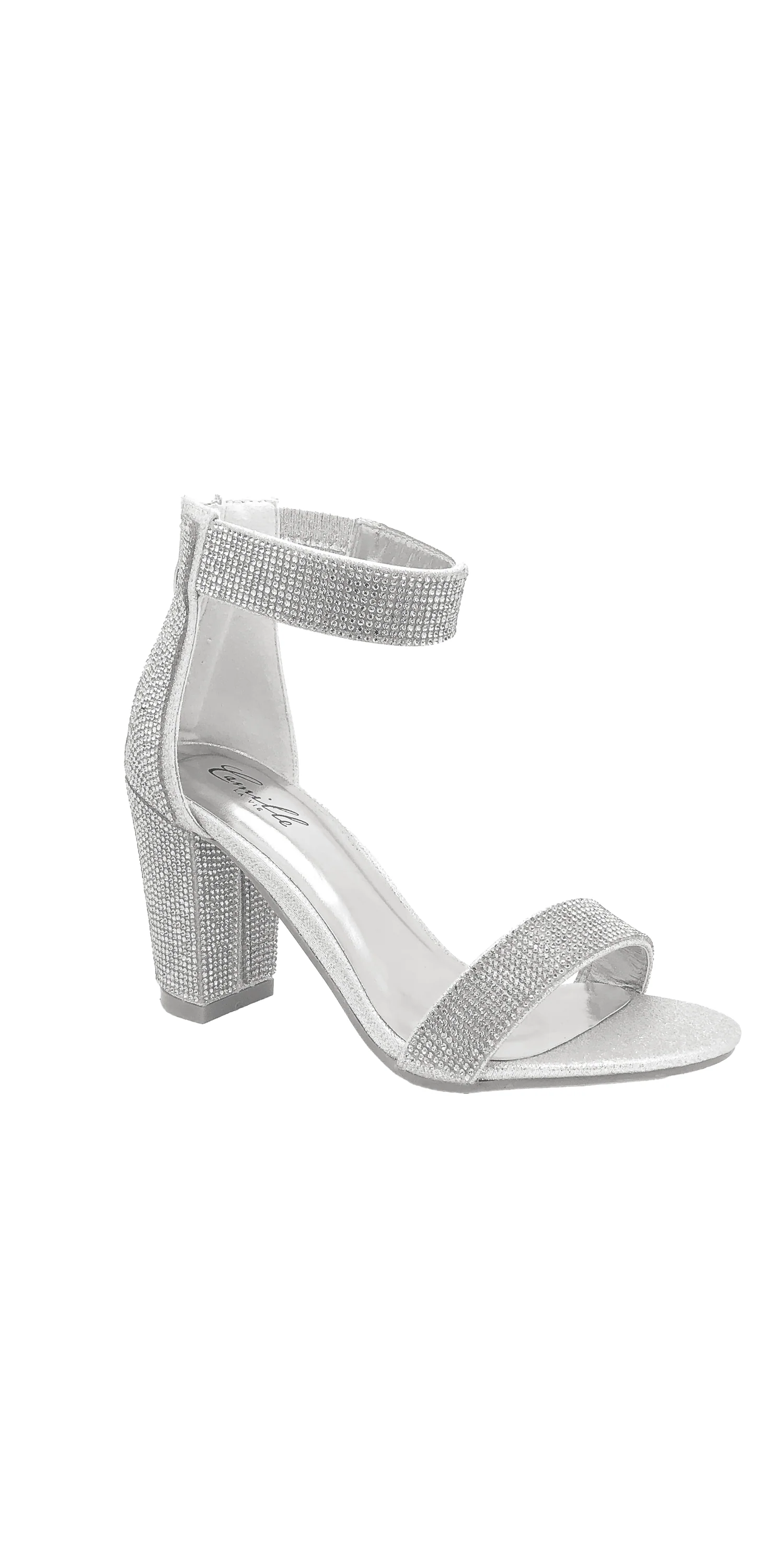 Caroi Rhinestone Mid Heel Zip Back Ankle Strap Sandal - Image 2