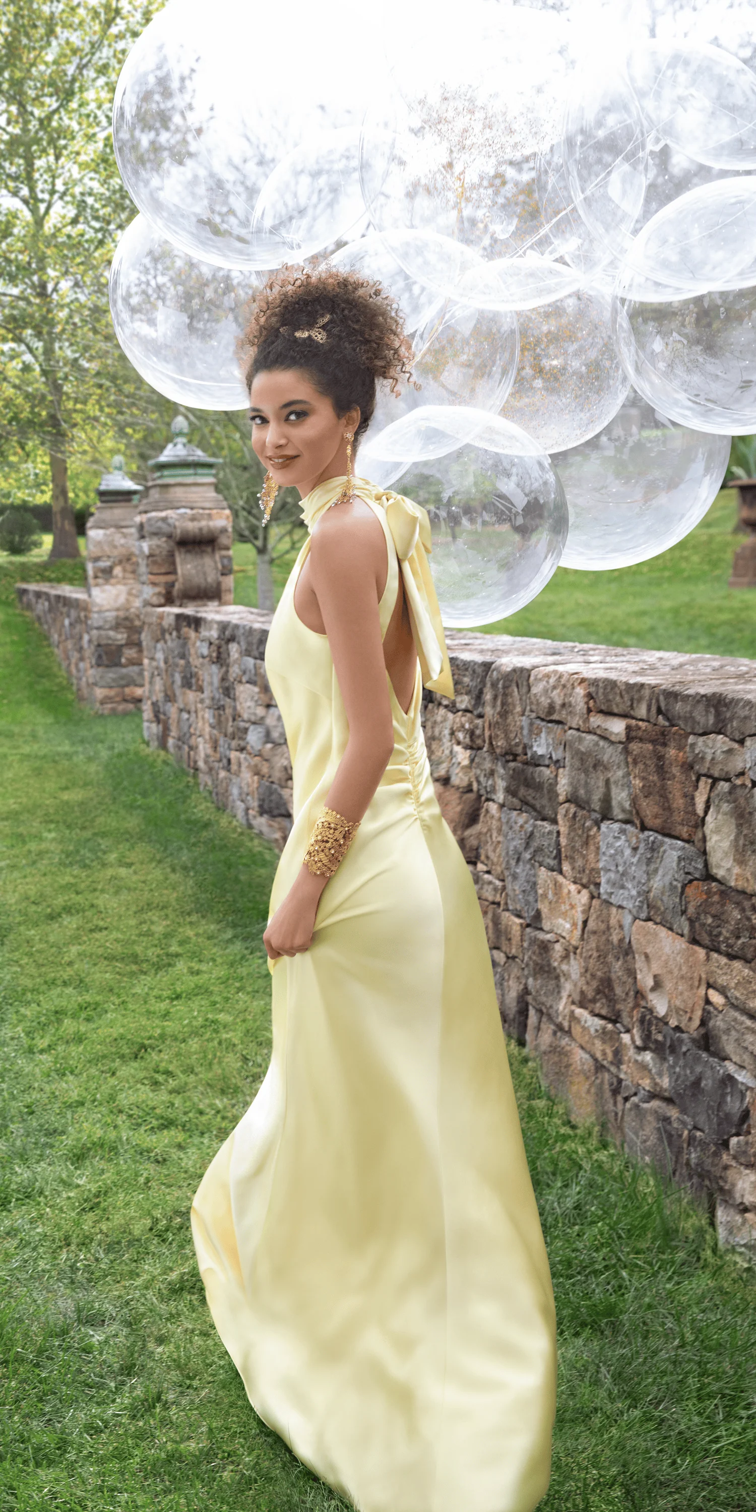 Charmeuse Satin Cutaway Halter Column Dress with Back Ruching - Image 2