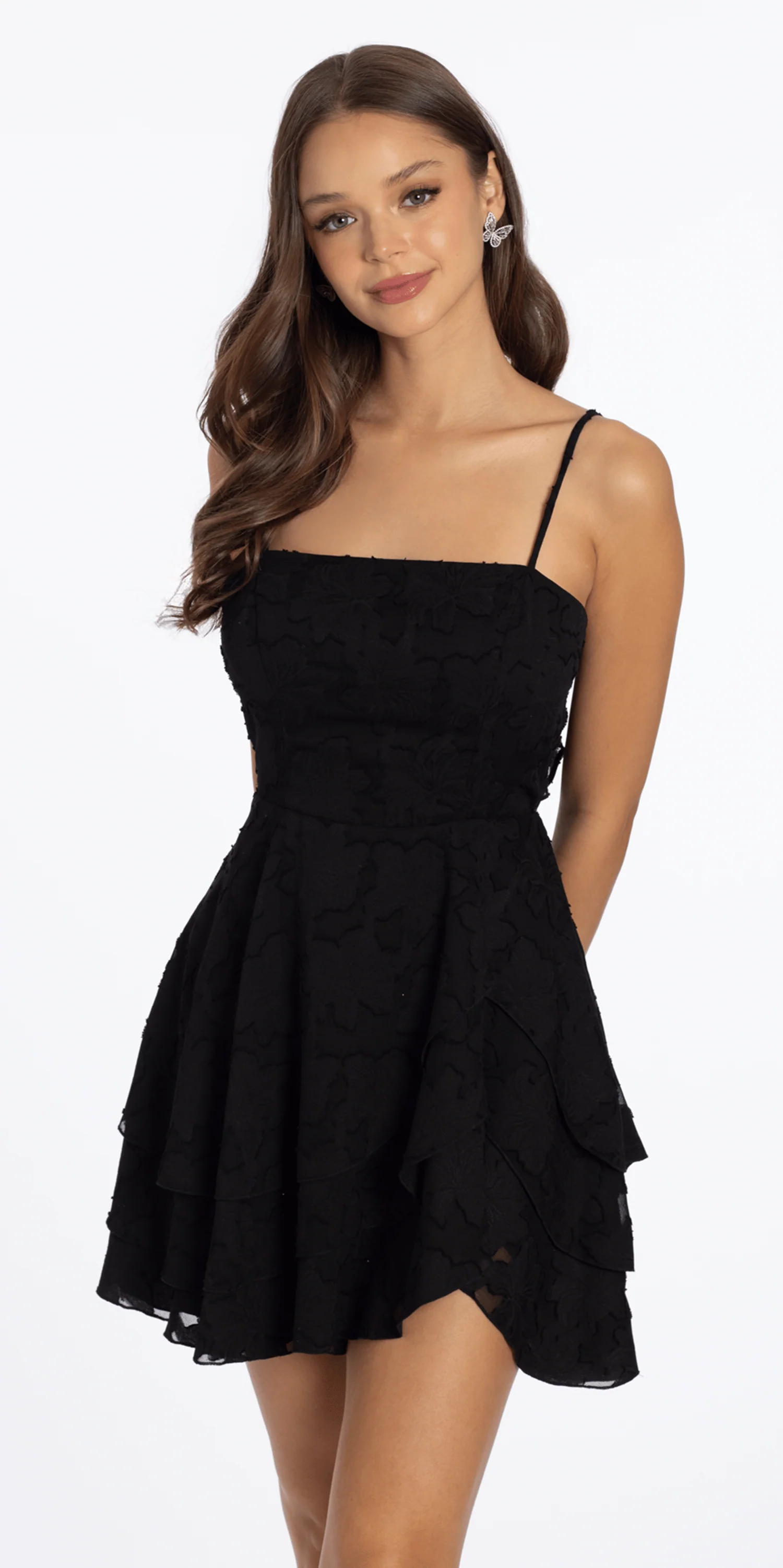 Chiffon Burnout Skater Dress with Asymmetrical Tiered Skirt - Image 3