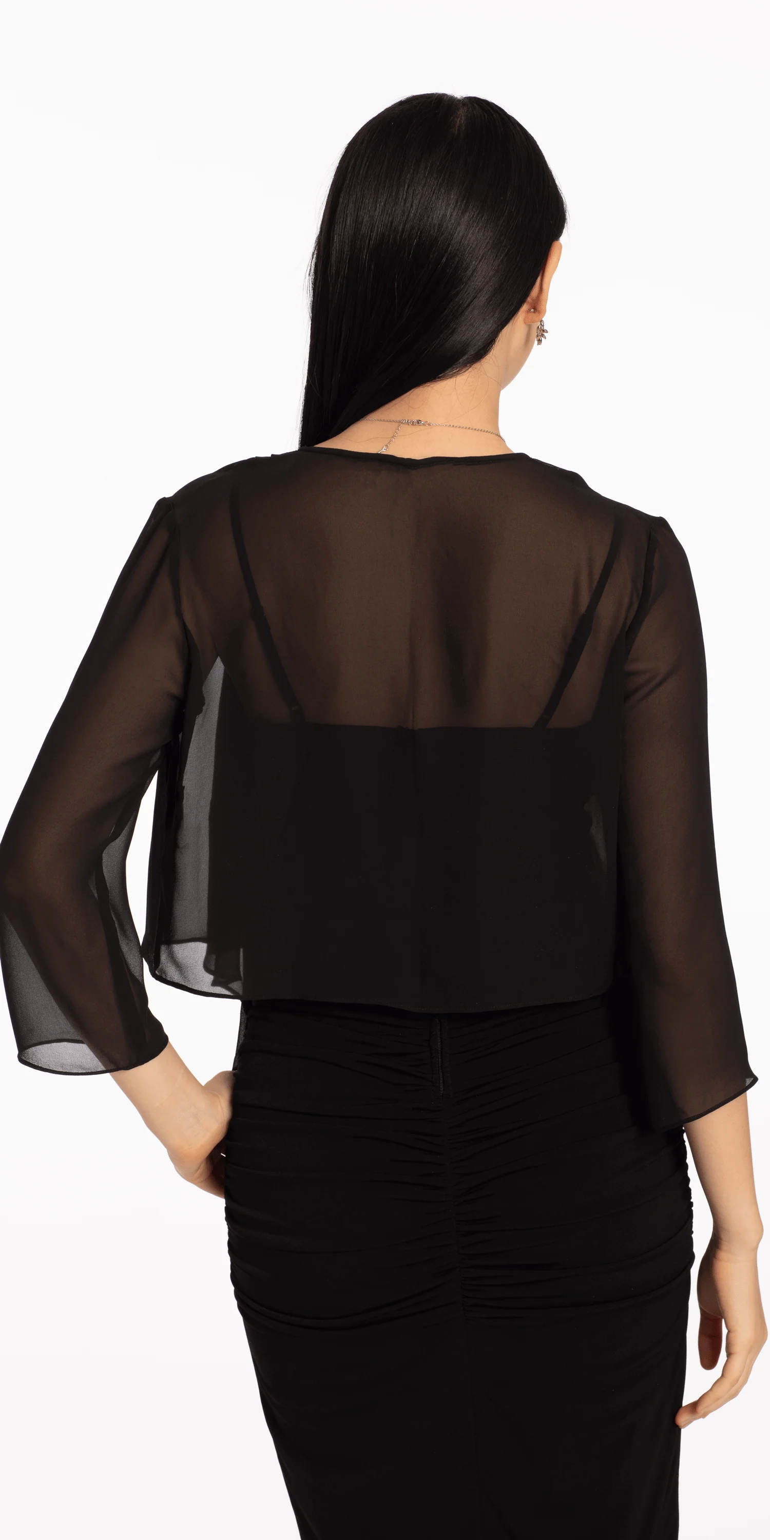 Chiffon Drape Front Jacket with Sleeves - Image 3