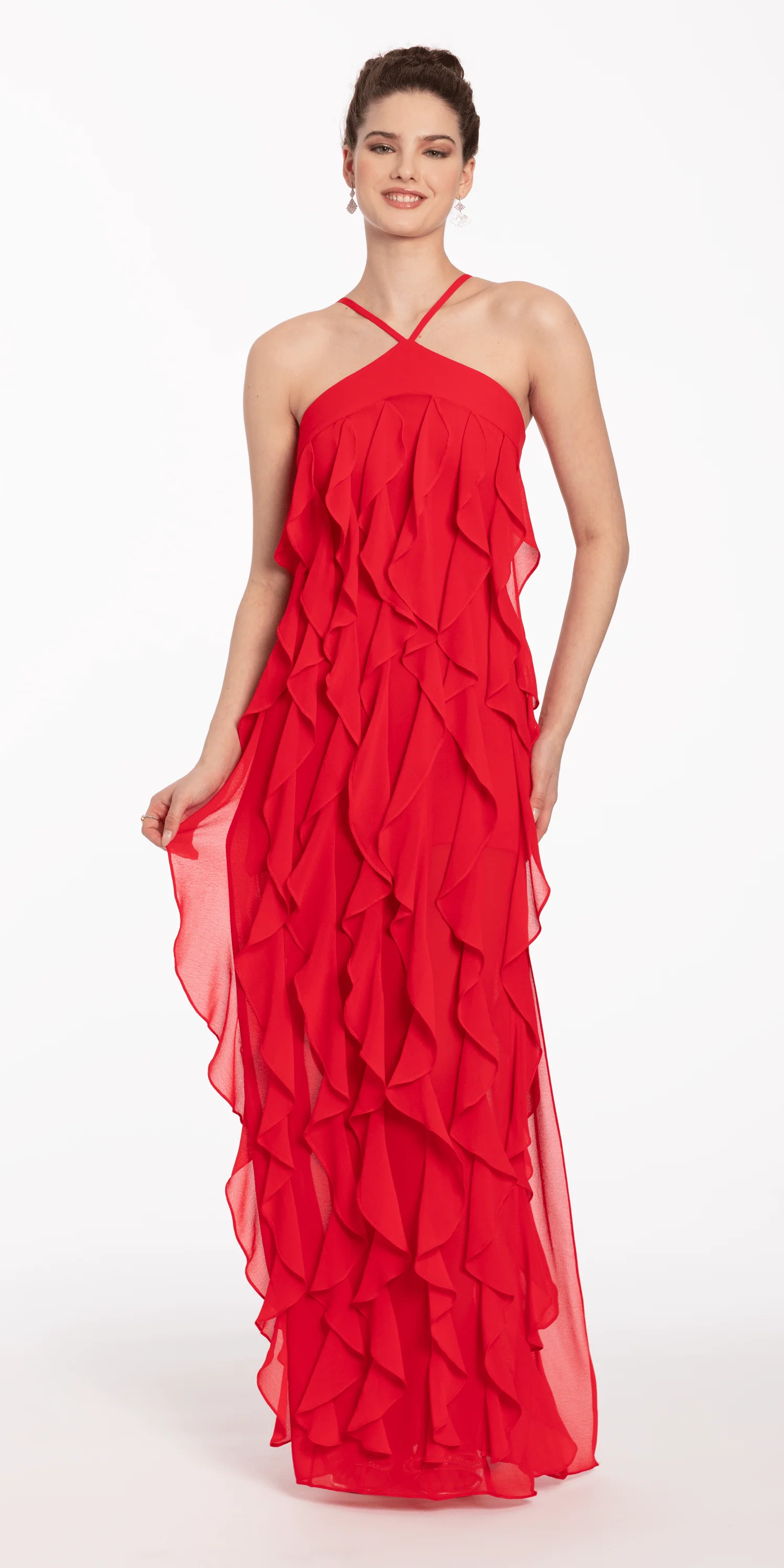 Chiffon Halter Neck Ruffle Dress - Image 3