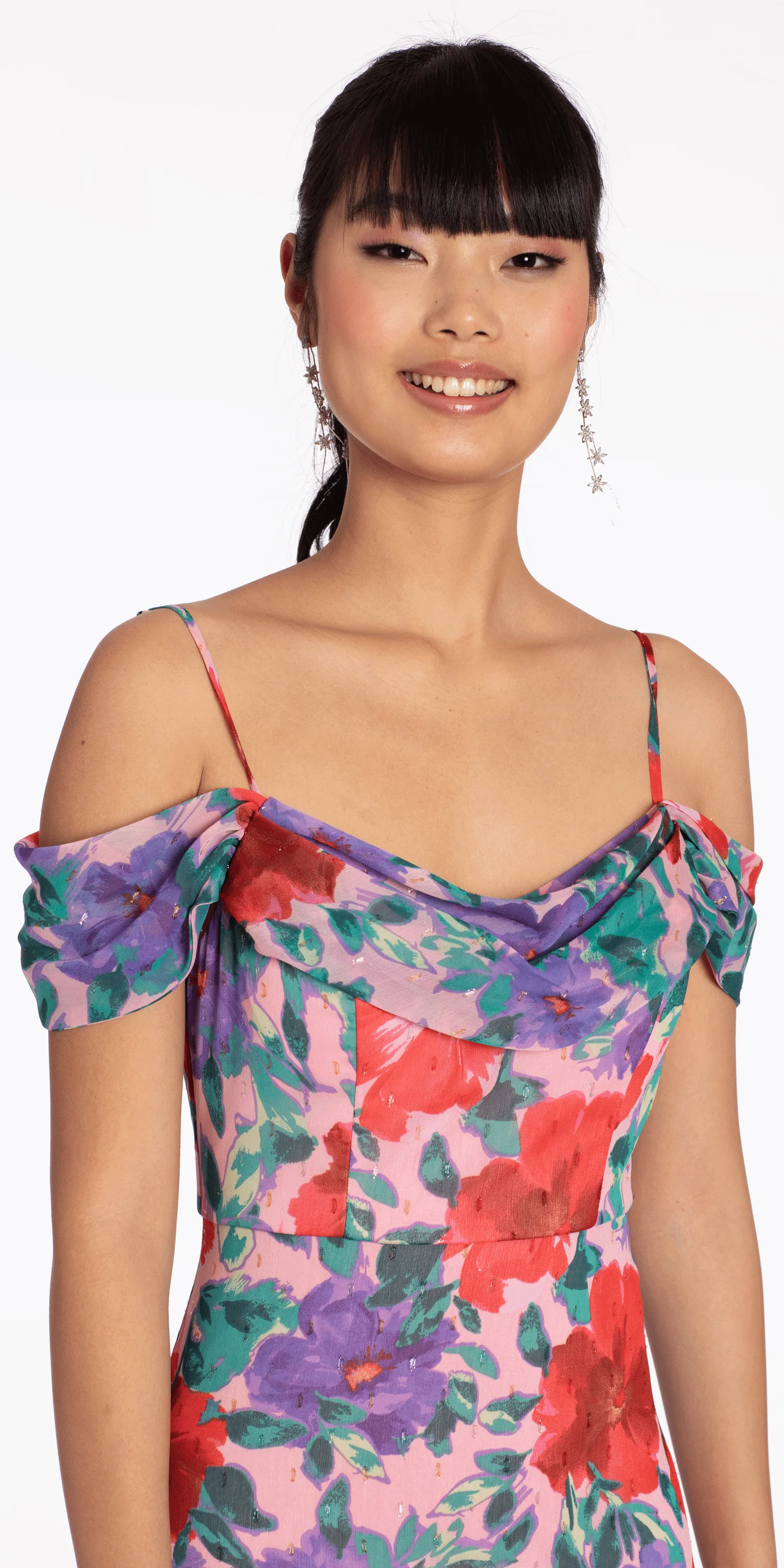 Chiffon Watercolor Tiered Asymmetrical Dress - Image 2