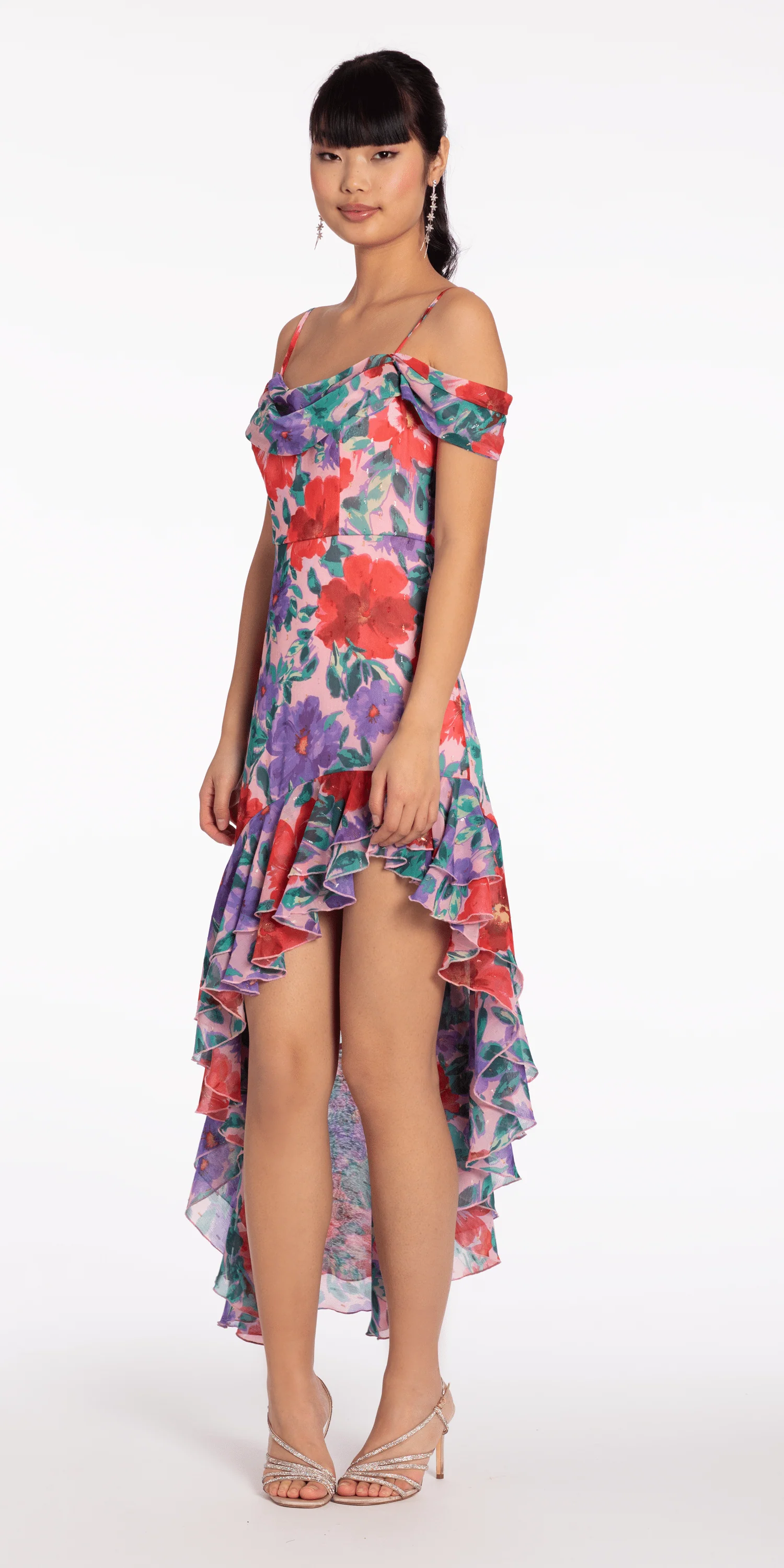Chiffon Watercolor Tiered Asymmetrical Dress - Image 3