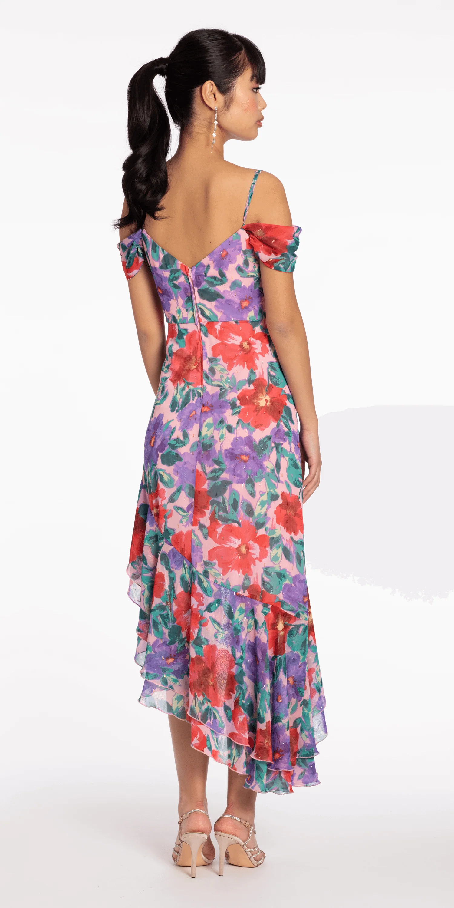 Chiffon Watercolor Tiered Asymmetrical Dress - Image 4