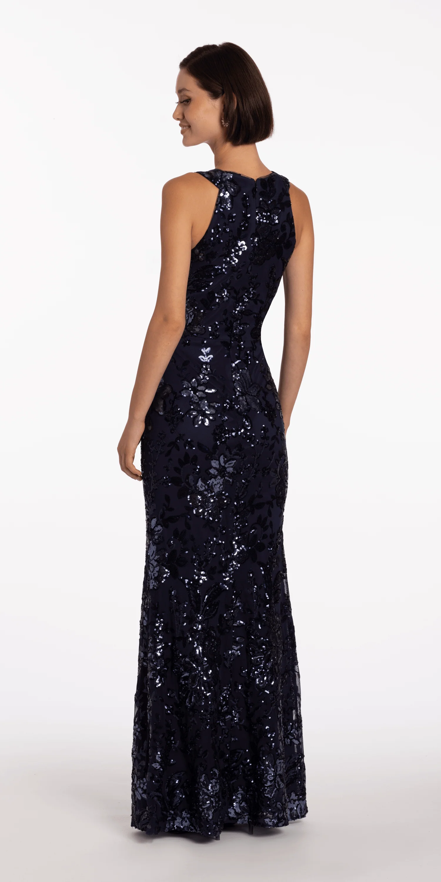 Sequin Racer Floral Sequin Halter Column Dress - Image 5