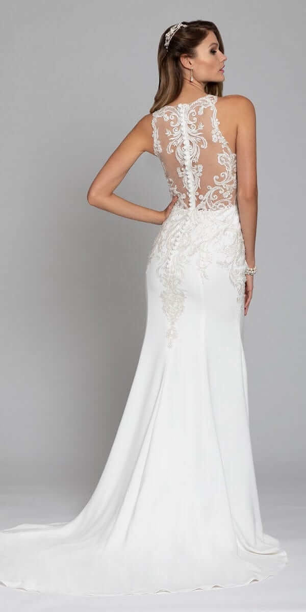 Crepe Applique Illusion Waist Gown - Image 3