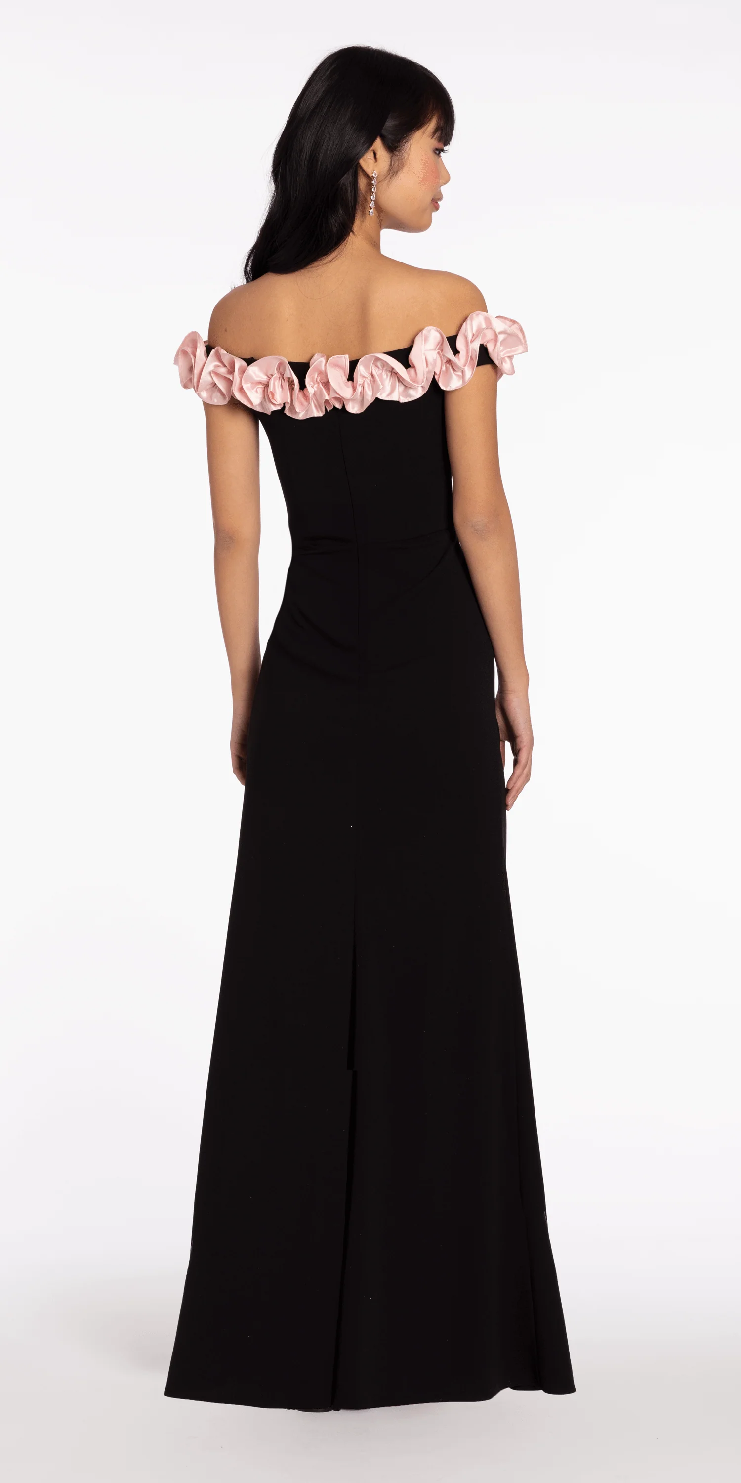 Crepe Off the Shoulder Column Dress with Ruffle Detail - Image 5