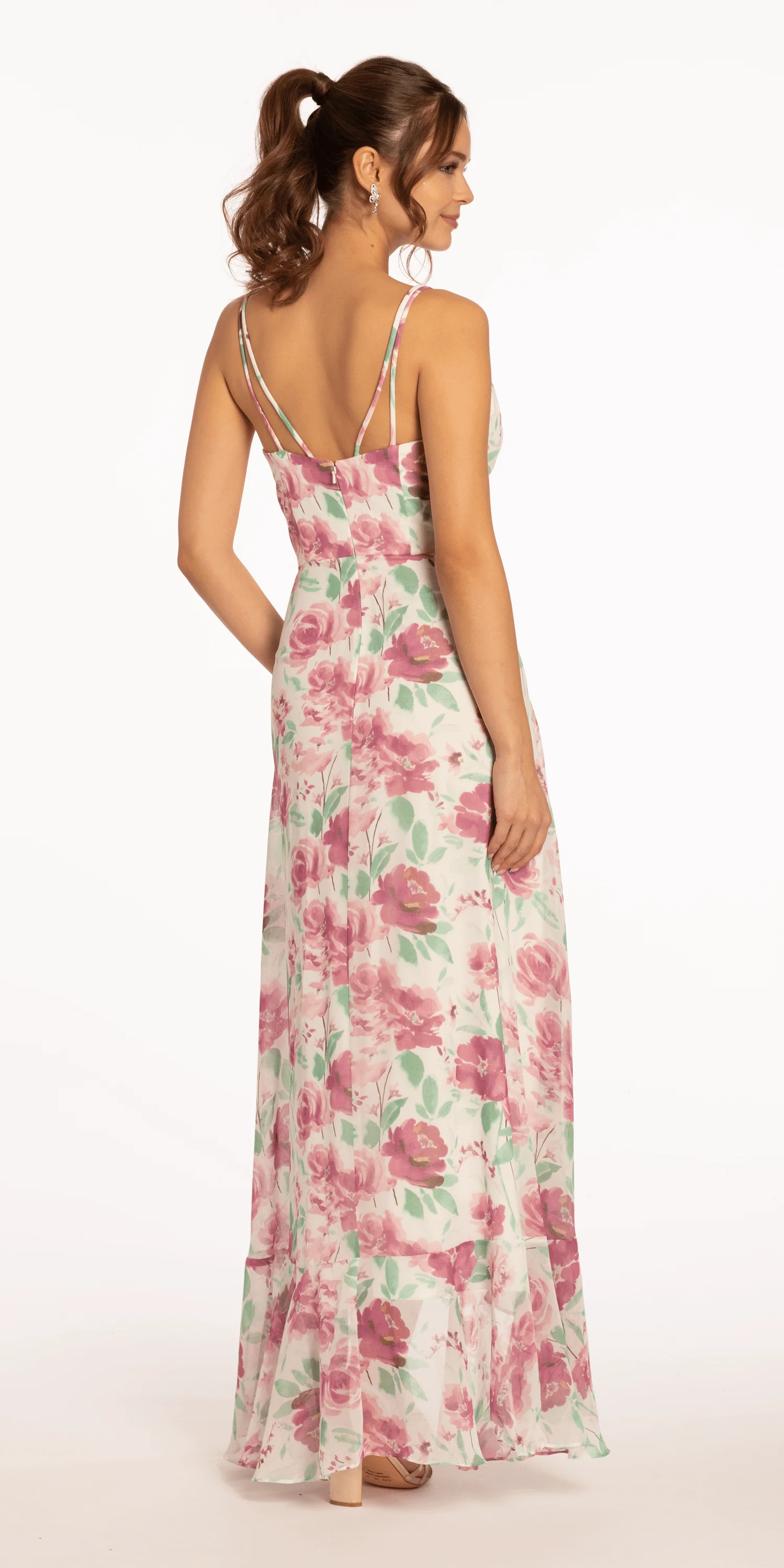 Criss Cross Floral Chiffon High Low Dress - Image 4