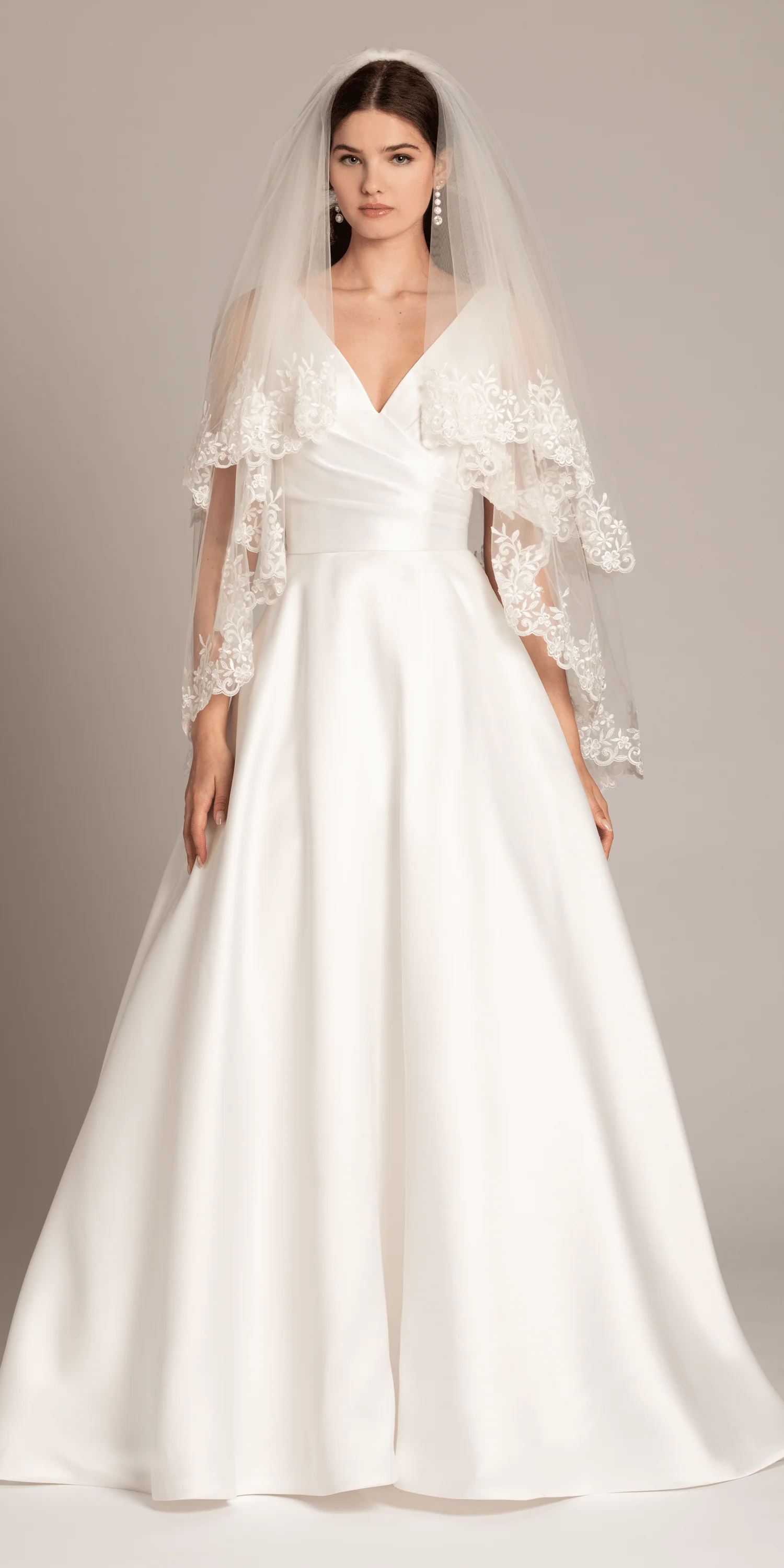 Deep V Neck Mikado A Line Dress with Pockets - Image 3