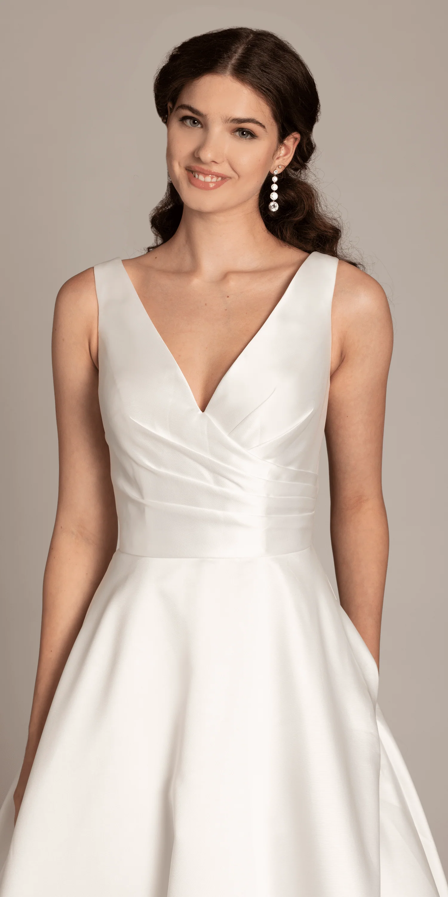 Deep V Neck Mikado A Line Dress with Pockets - Image 5