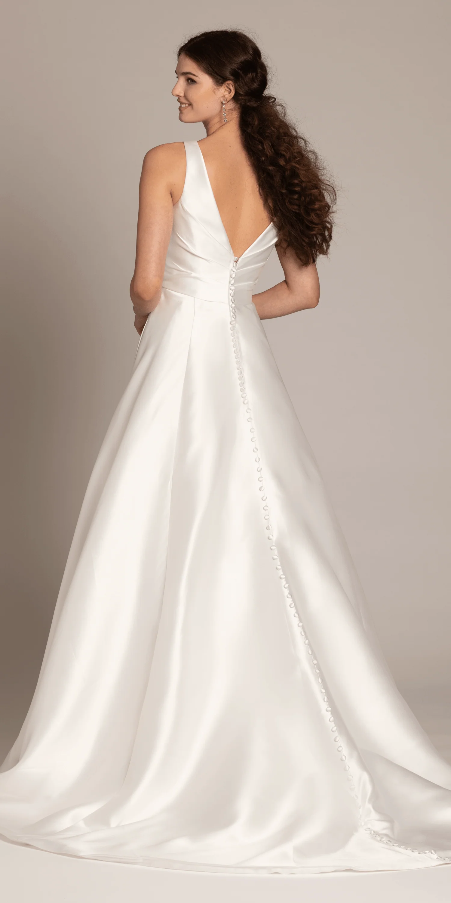 Deep V Neck Mikado A Line Dress with Pockets - Image 6