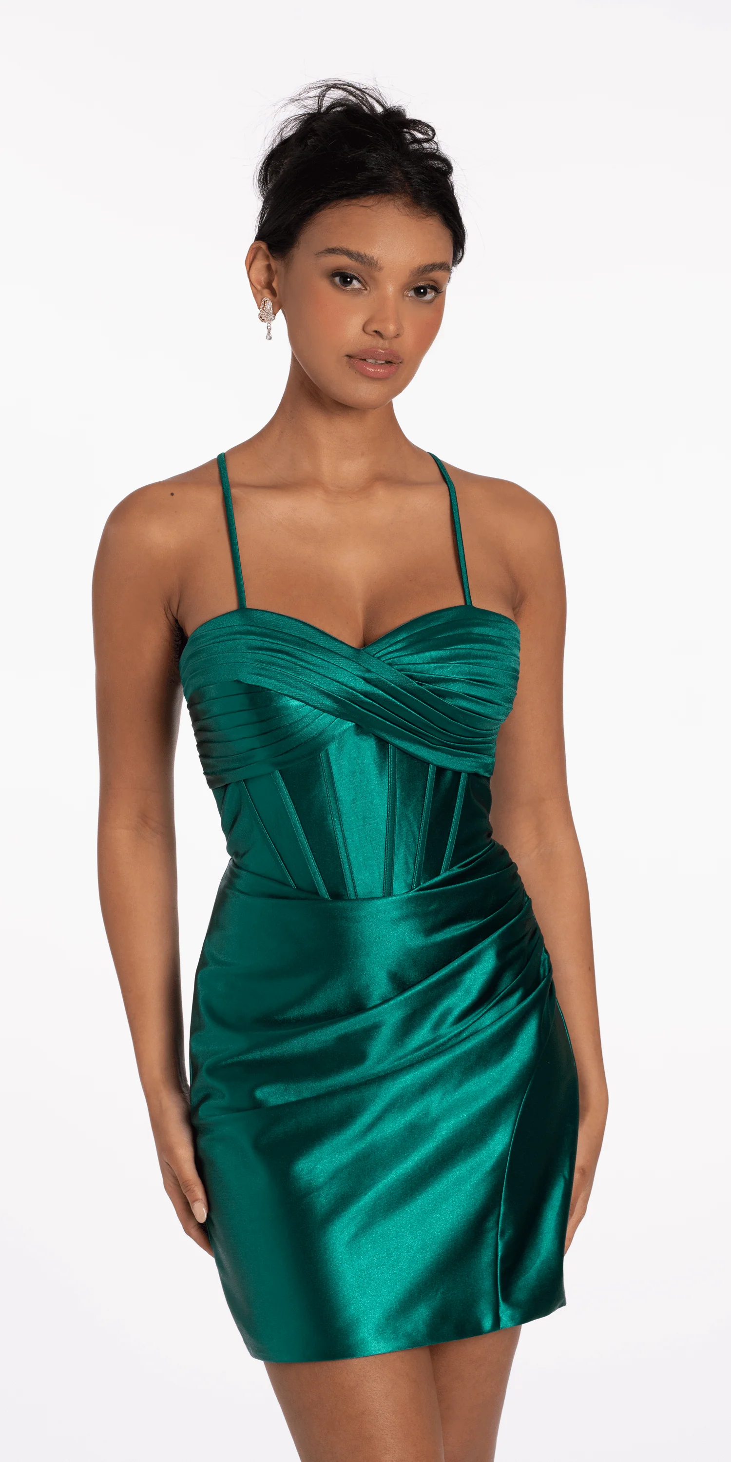 Double Lace Up Pleated Foil Bodycon Dress - Image 6