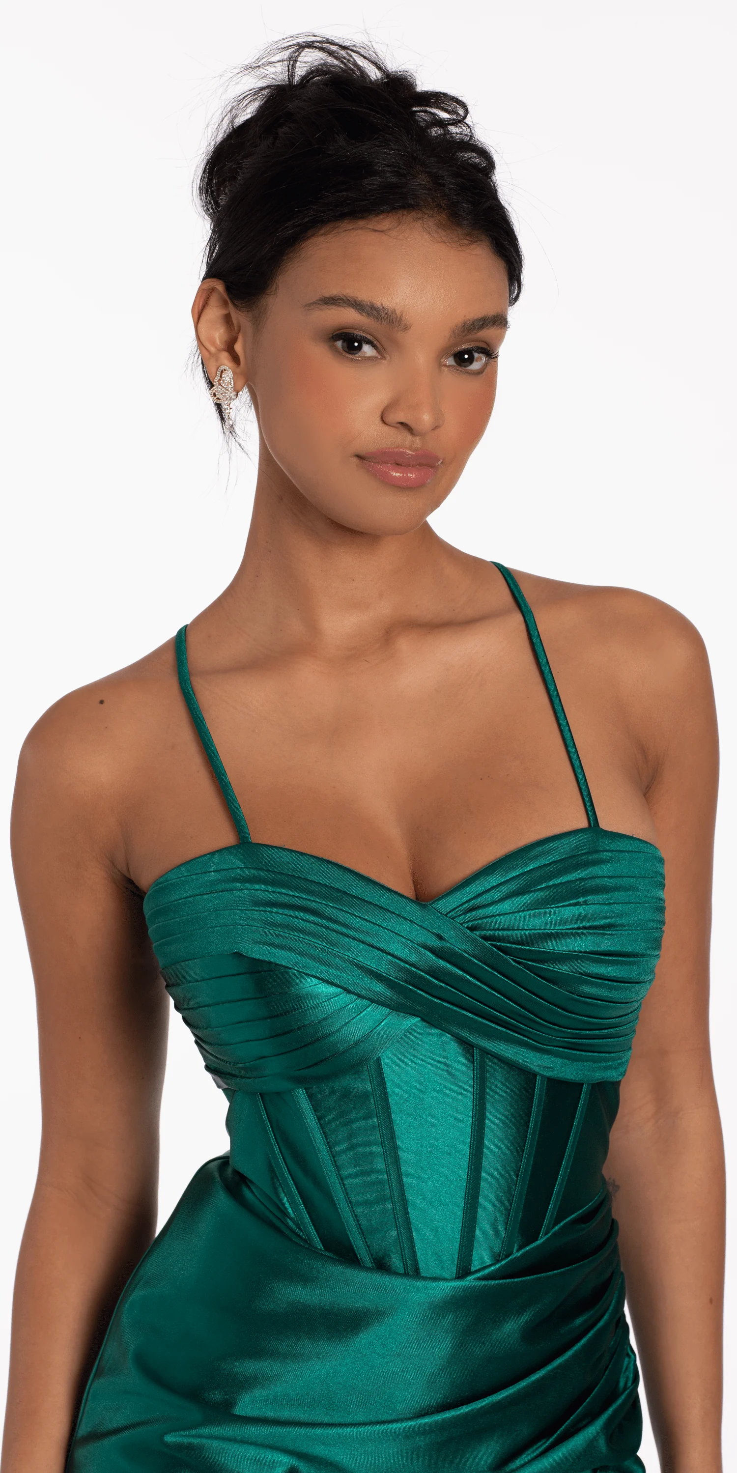 Double Lace Up Pleated Foil Bodycon Dress - Image 7