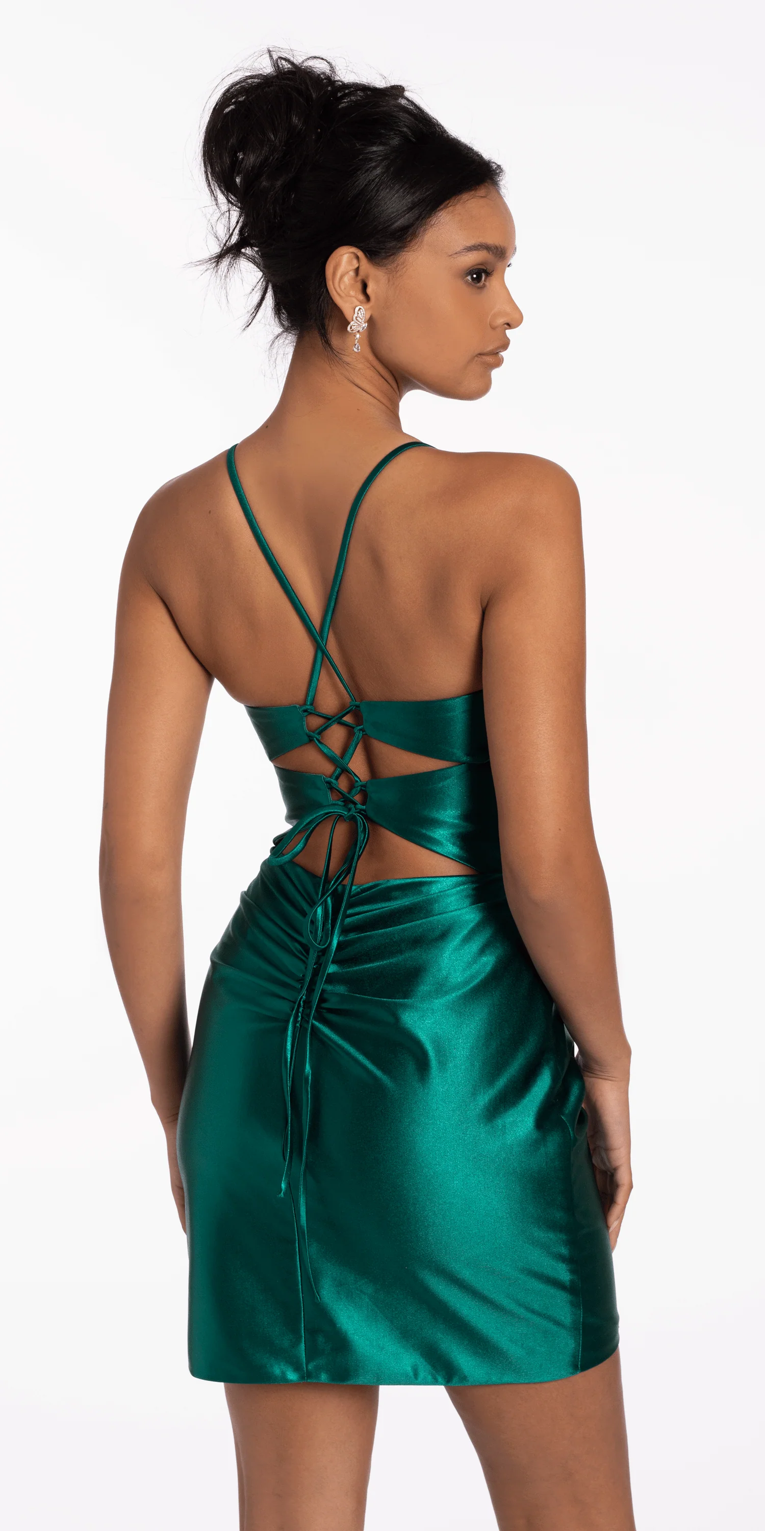 Double Lace Up Pleated Foil Bodycon Dress - Image 9