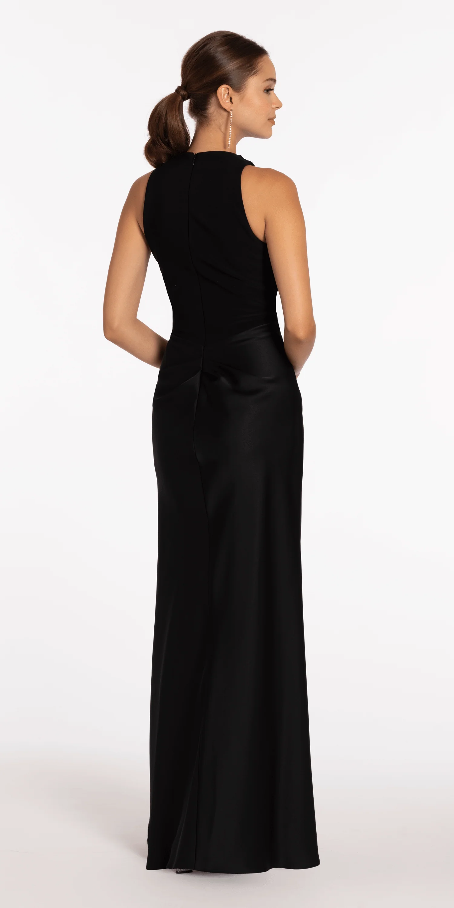 Drape Neck Jersey and Satin Column Dress with Side Sash - Image 5