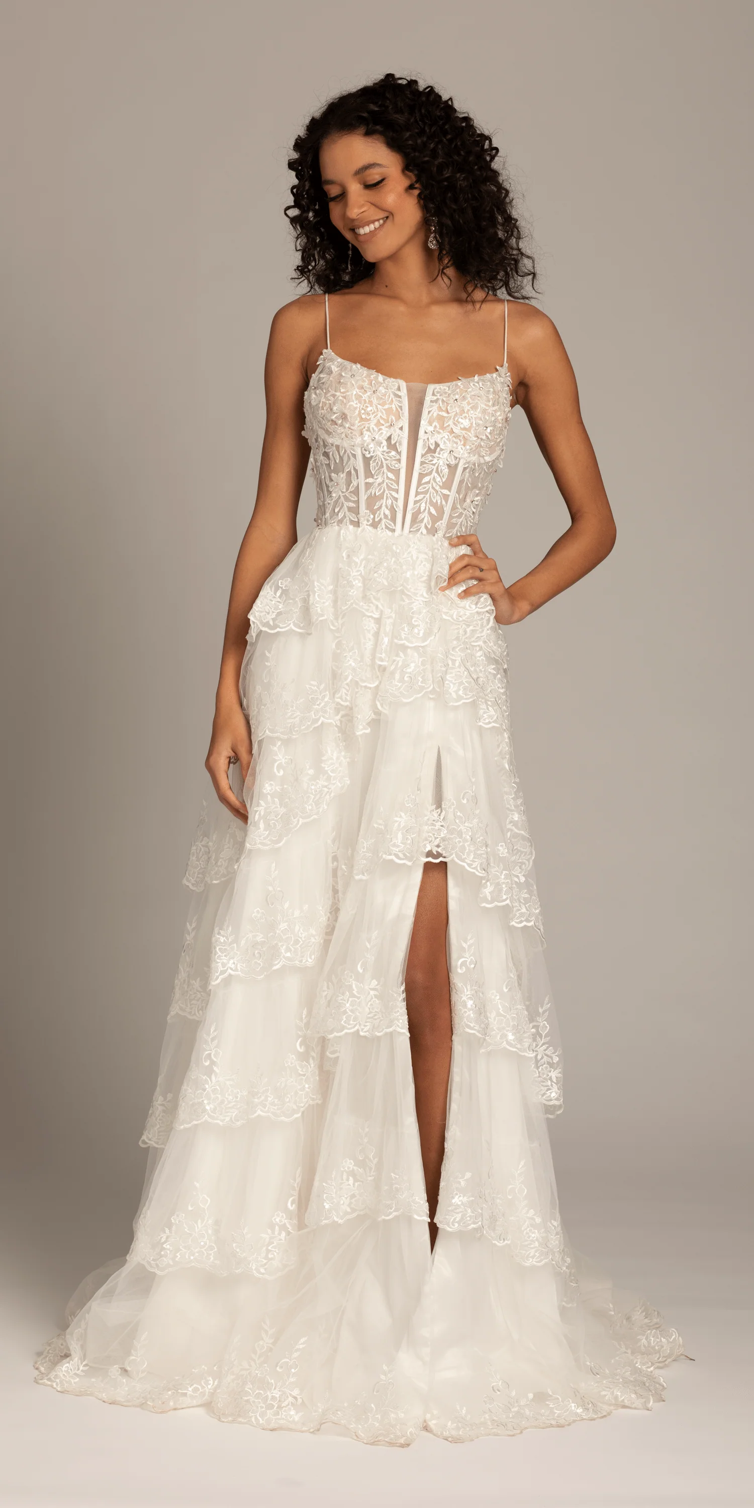 Embellished Corset Tiered Tulle Dress with Side Slit - Image 4