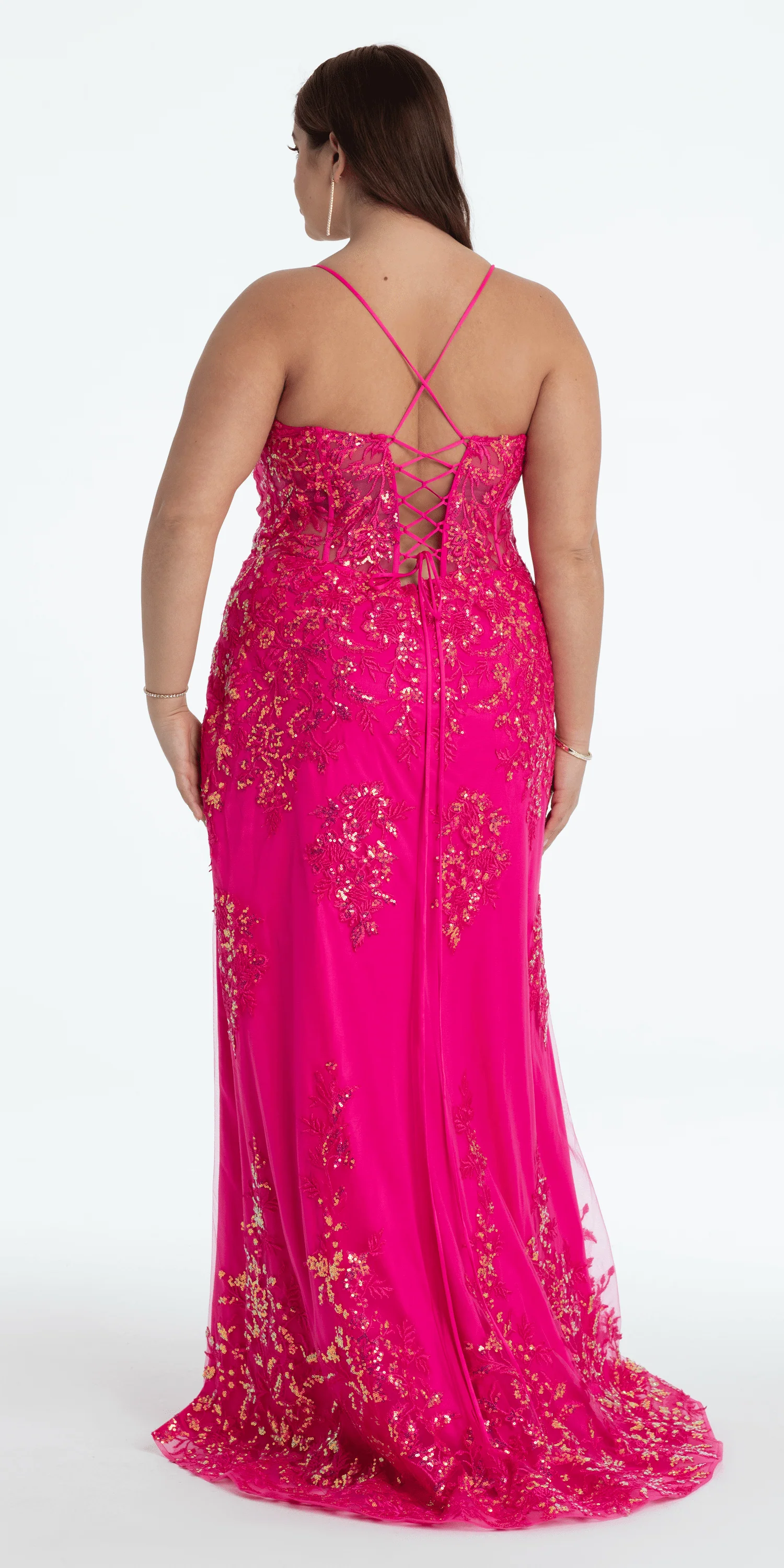 Embroidered Sequin Sweetheart Corset Column Dress with Side Slit - Image 4