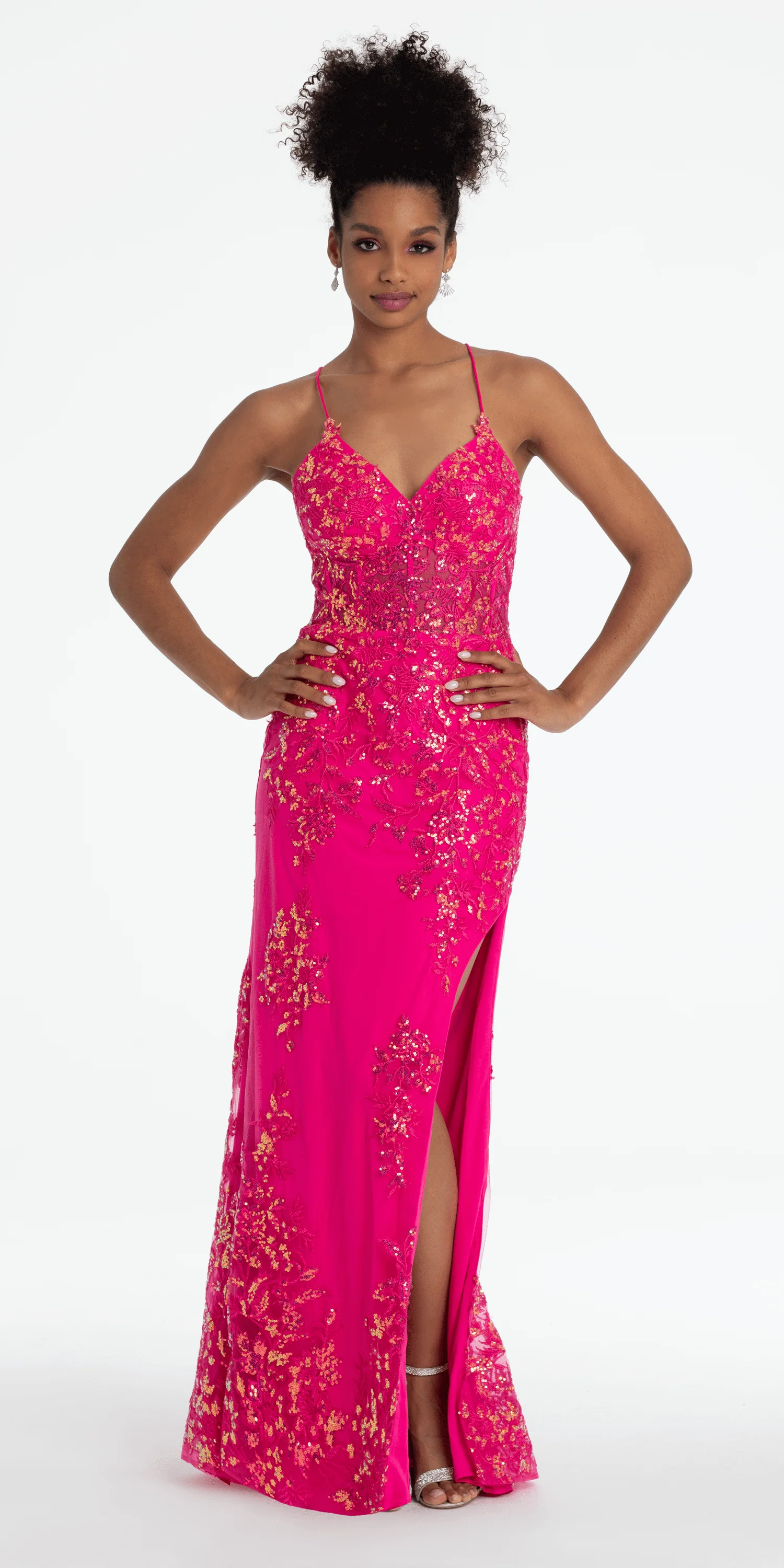 Embroidered Sequin Sweetheart Corset Column Dress with Side Slit - Image 5