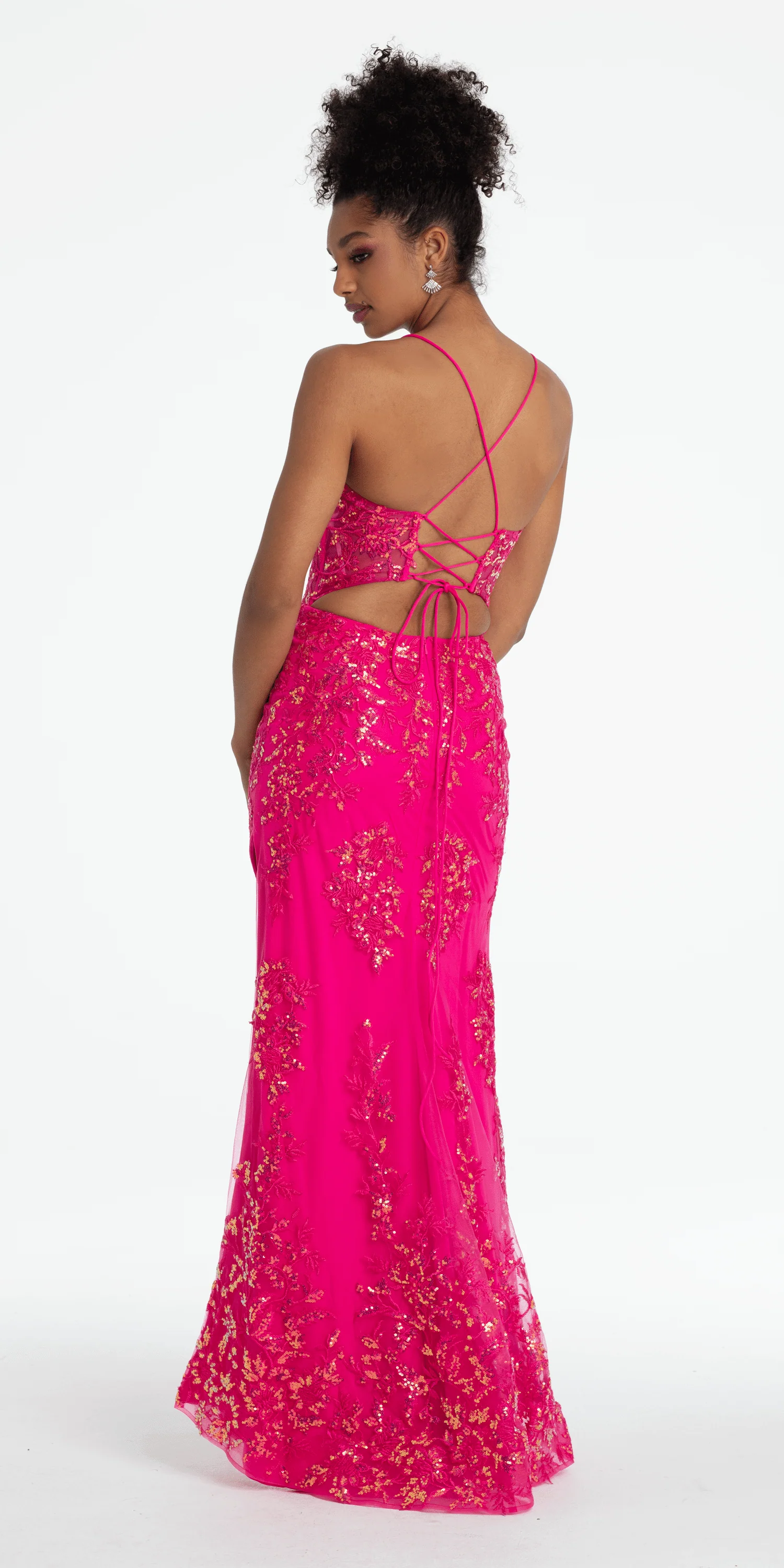Embroidered Sequin Sweetheart Corset Column Dress with Side Slit - Image 6