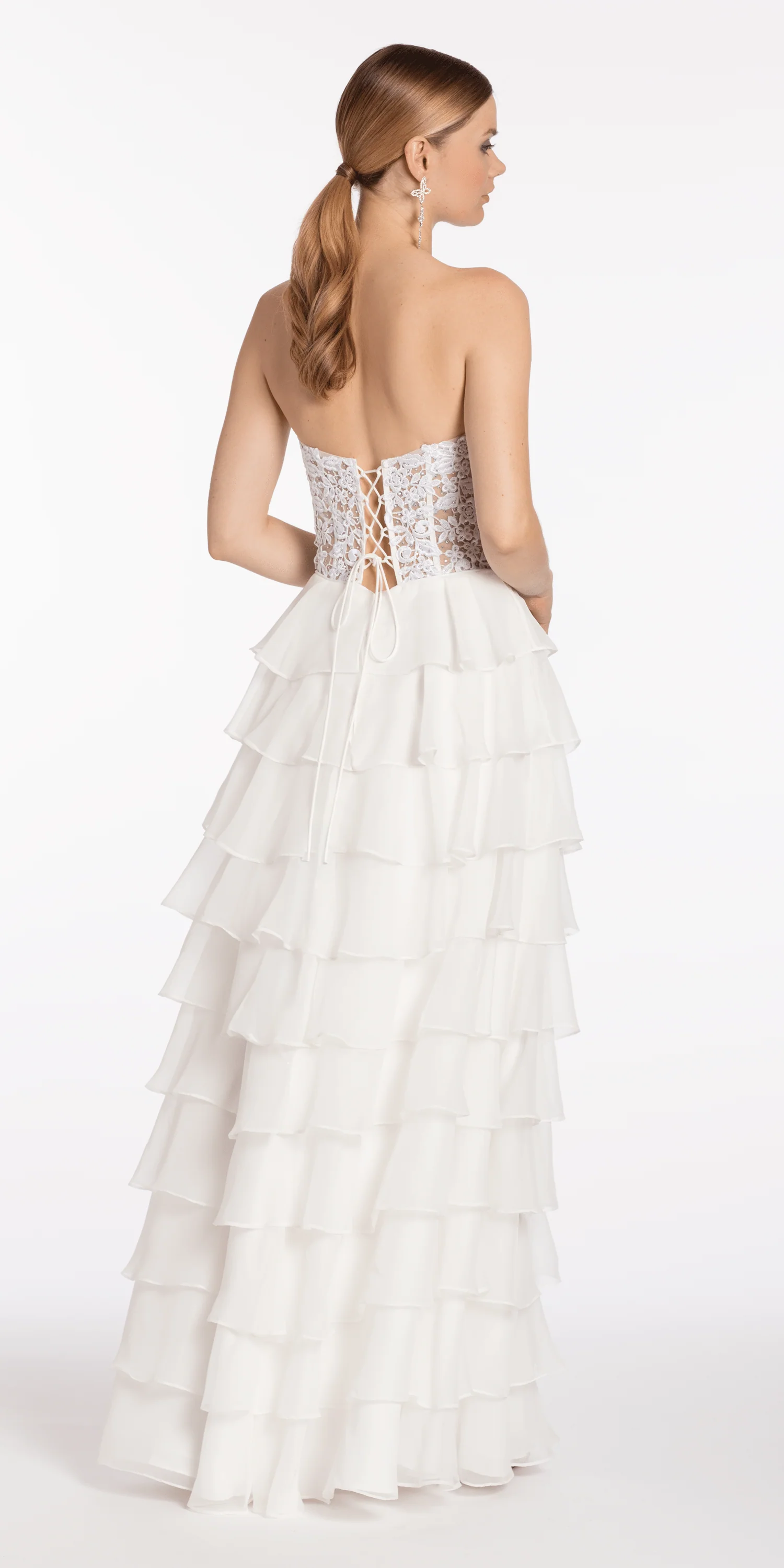 Embroidered Strapless Chiffon Tiered Corset Ballgown - Image 10