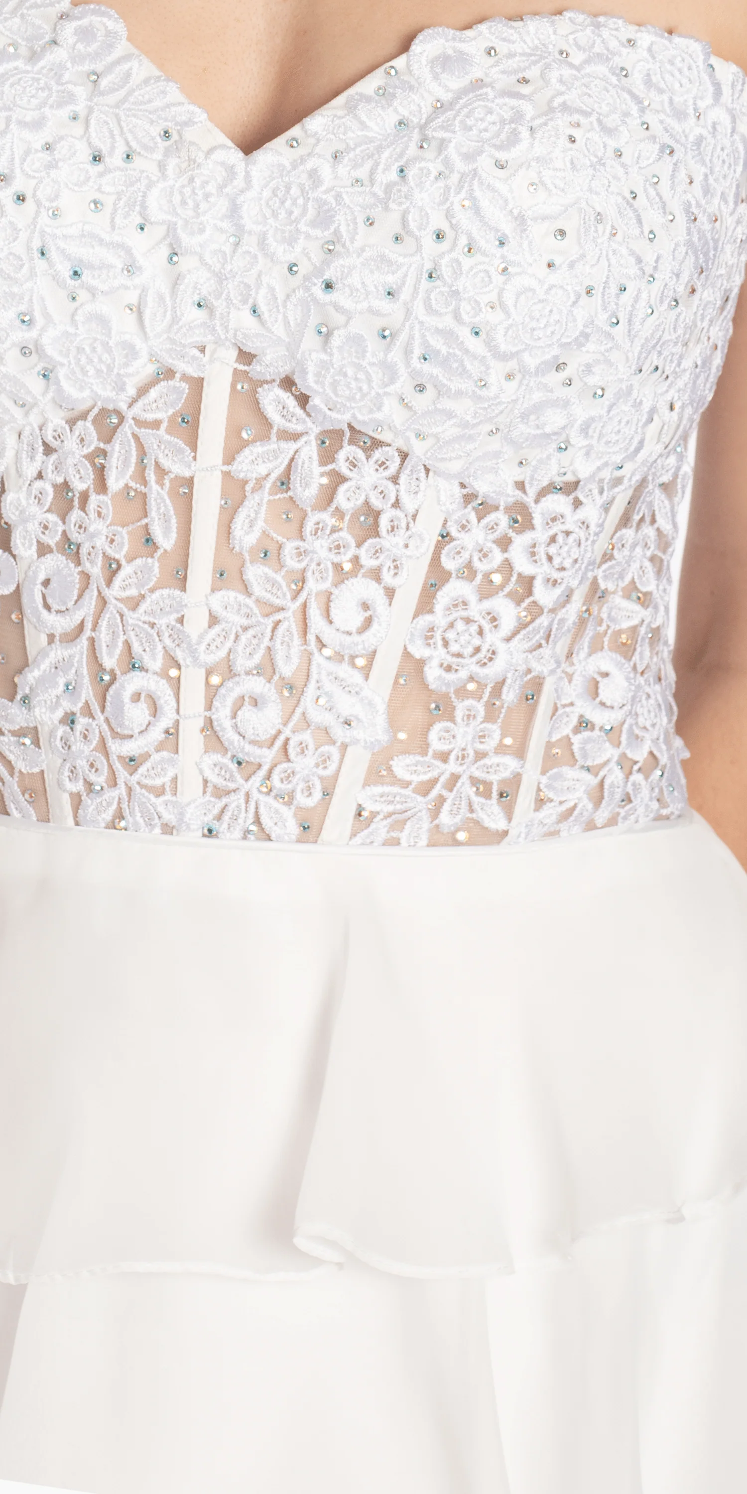 Embroidered Strapless Chiffon Tiered Corset Ballgown - Image 11