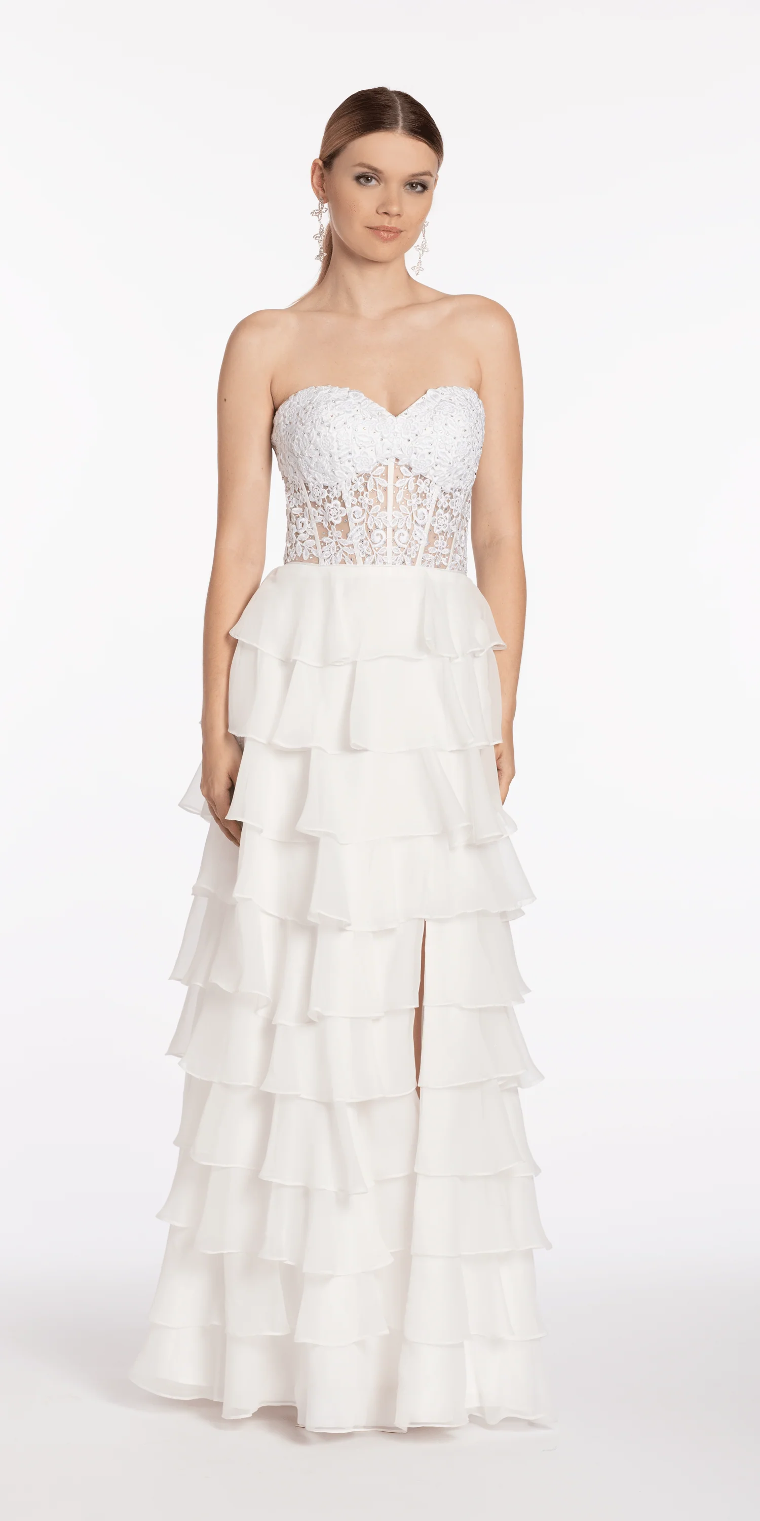 Embroidered Strapless Chiffon Tiered Corset Ballgown - Image 12