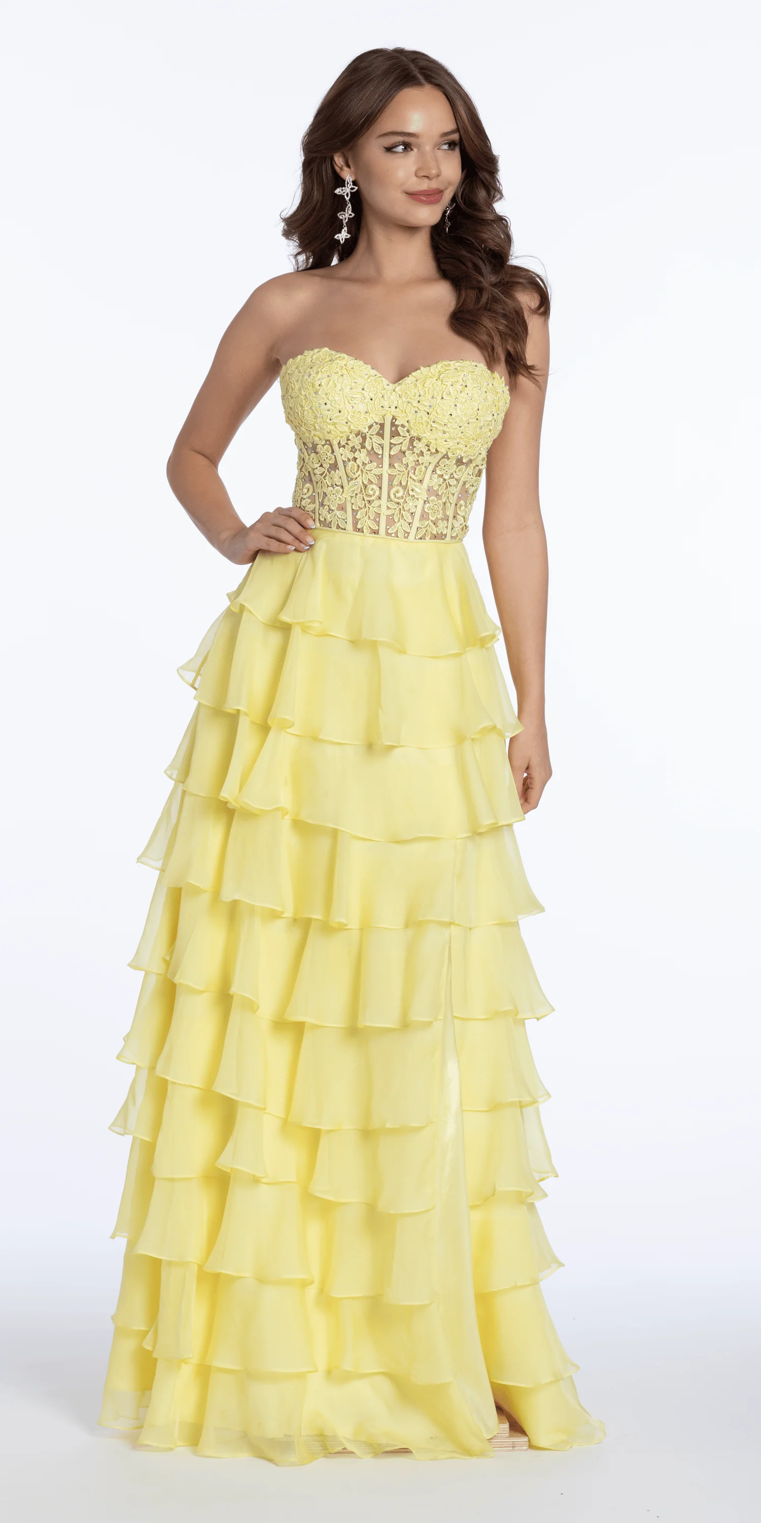 Embroidered Strapless Chiffon Tiered Corset Ballgown - Image 5