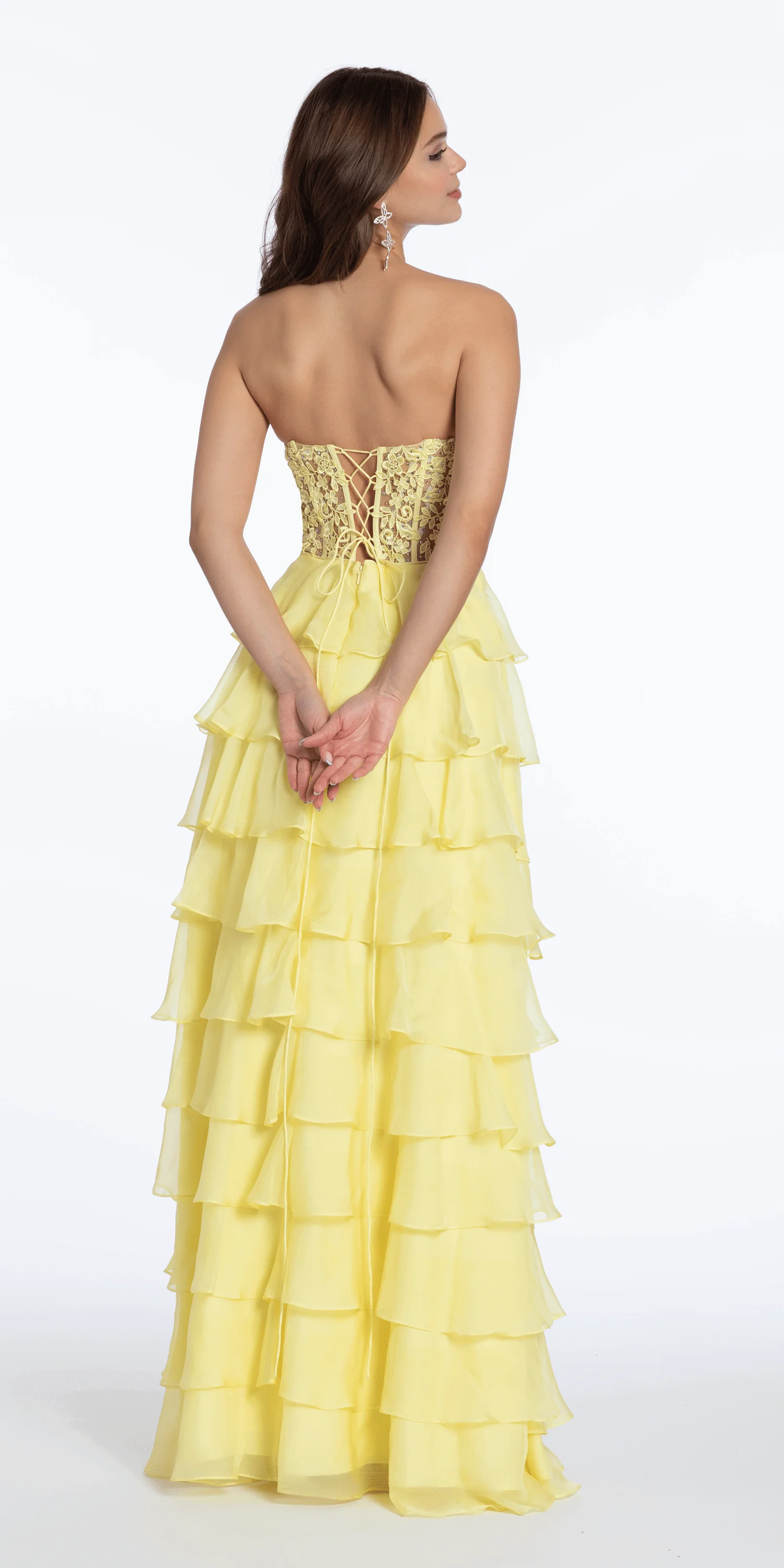 Embroidered Strapless Chiffon Tiered Corset Ballgown - Image 7