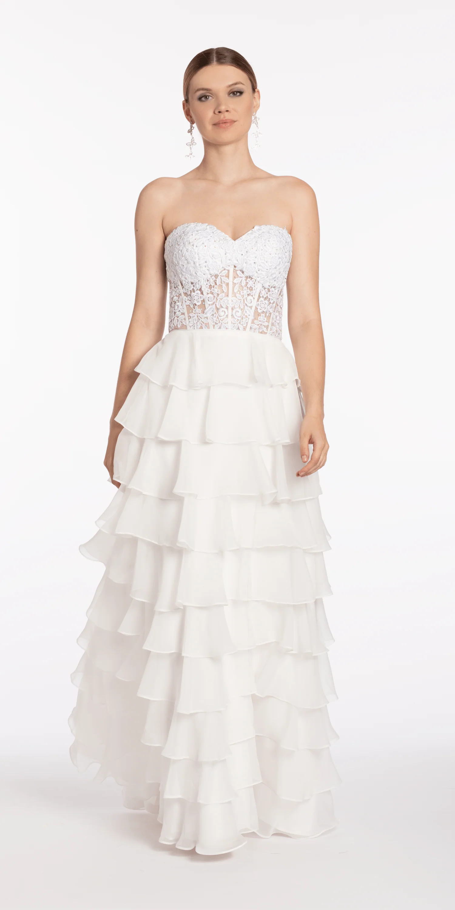Embroidered Strapless Chiffon Tiered Corset Ballgown - Image 8