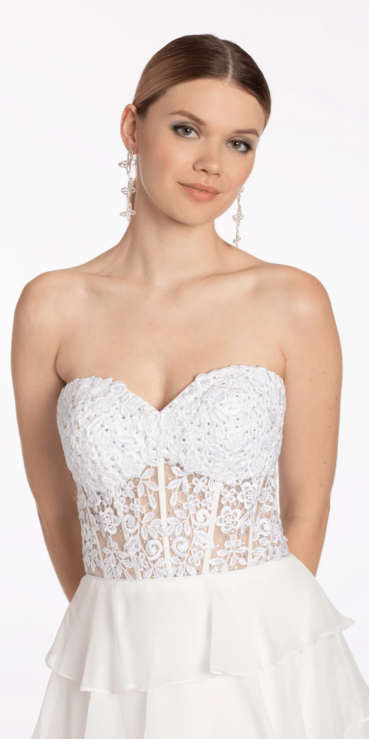 Embroidered Strapless Chiffon Tiered Corset Ballgown - Image 9