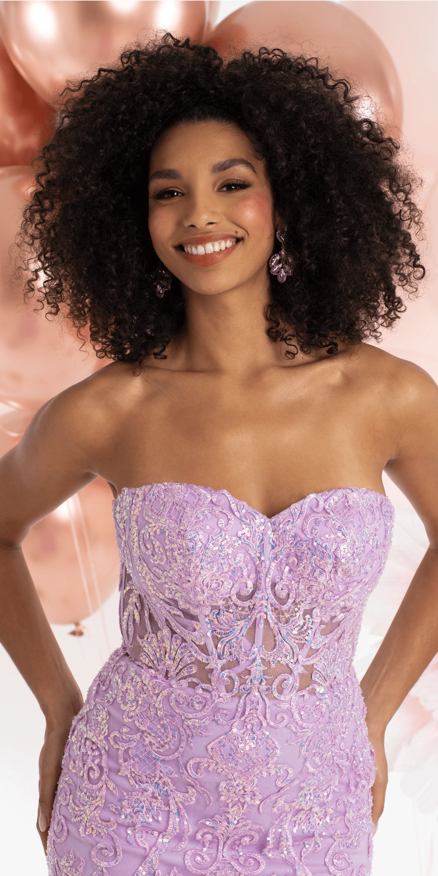 Embroidered Strapless Glitter Mesh Corset Mermaid Dress with Tendrils - Image 2