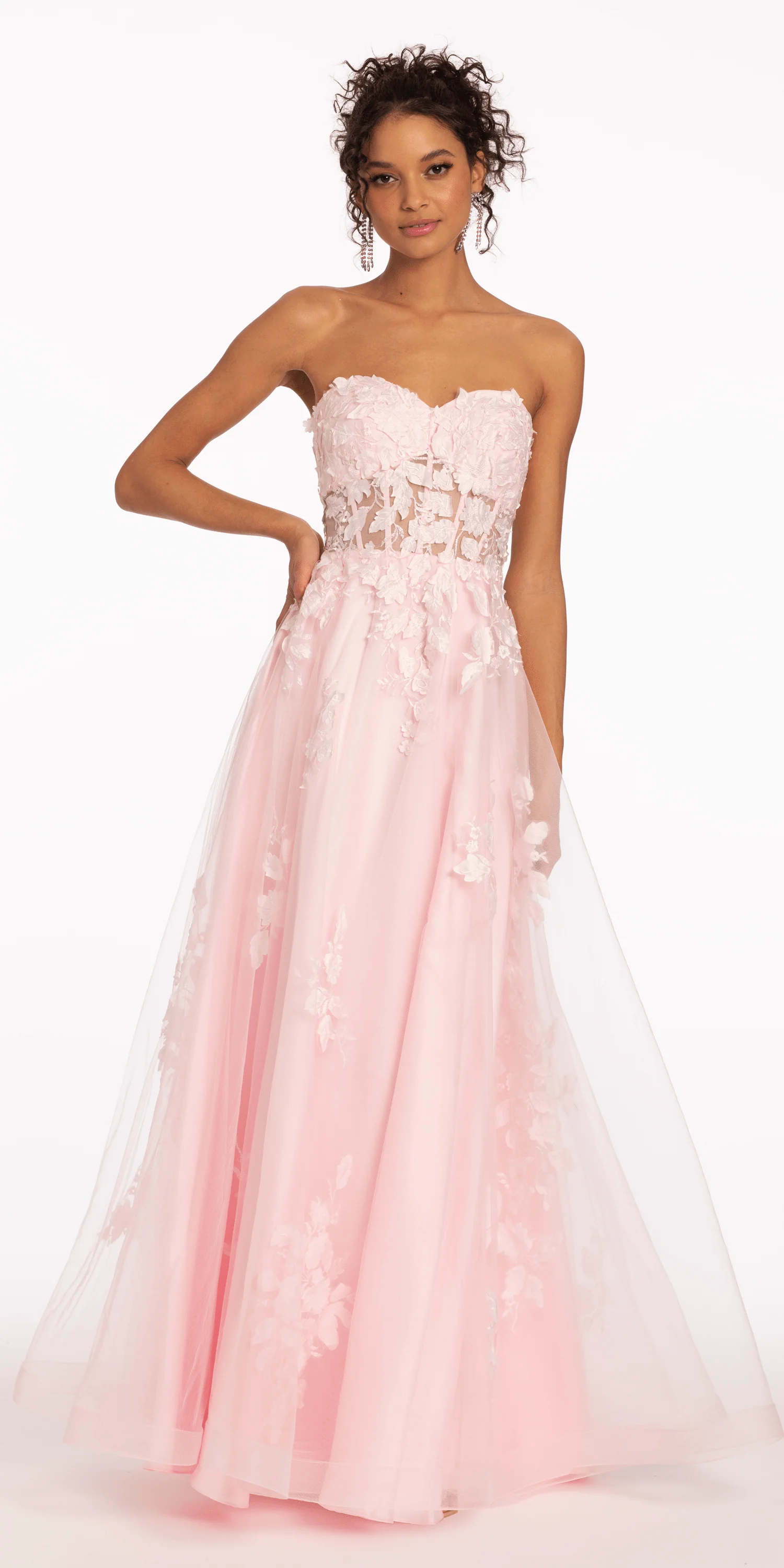 Floral Mesh Applique Corset A Line Dress - Image 11