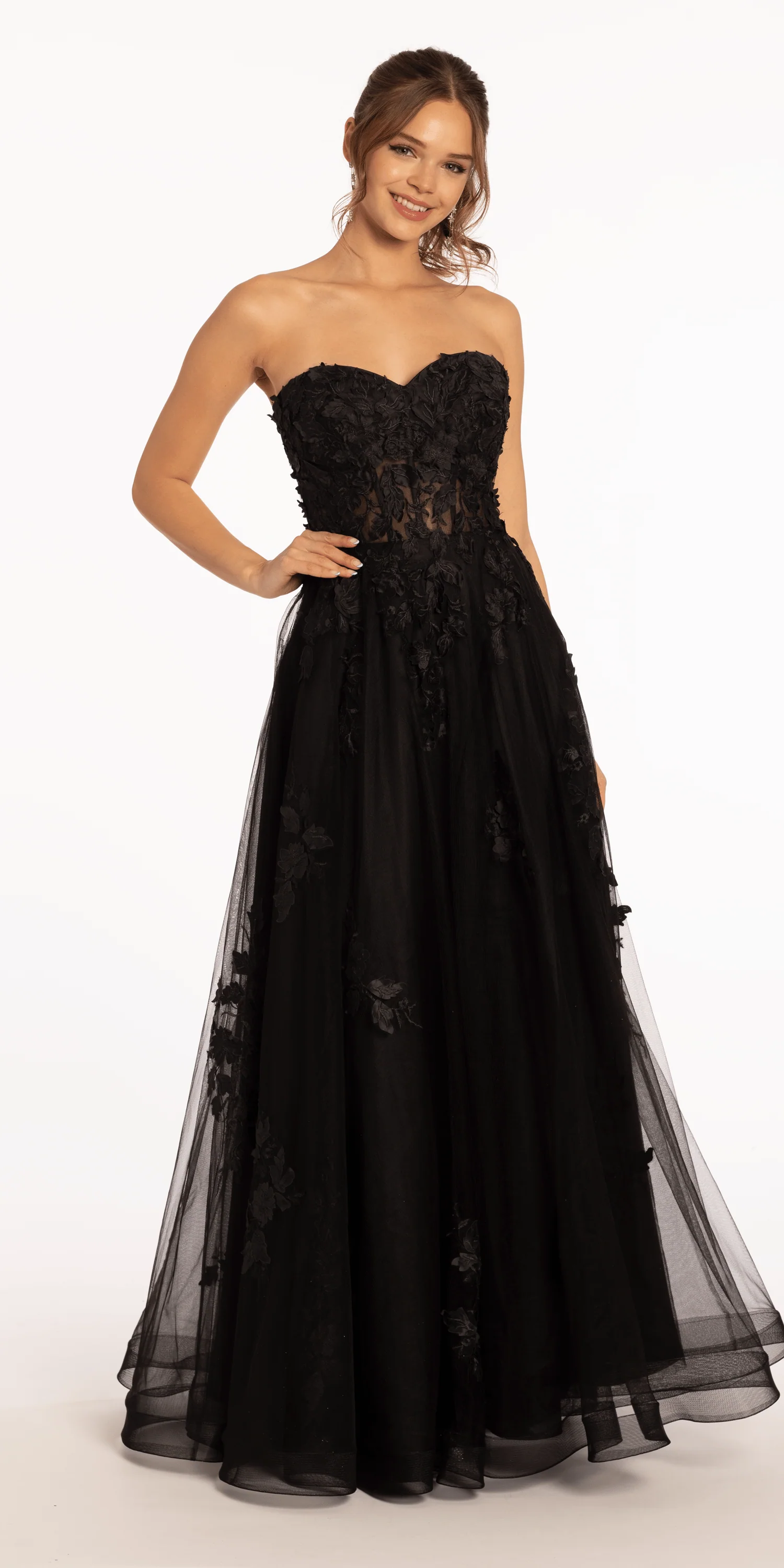 Floral Mesh Applique Corset A Line Dress - Image 17