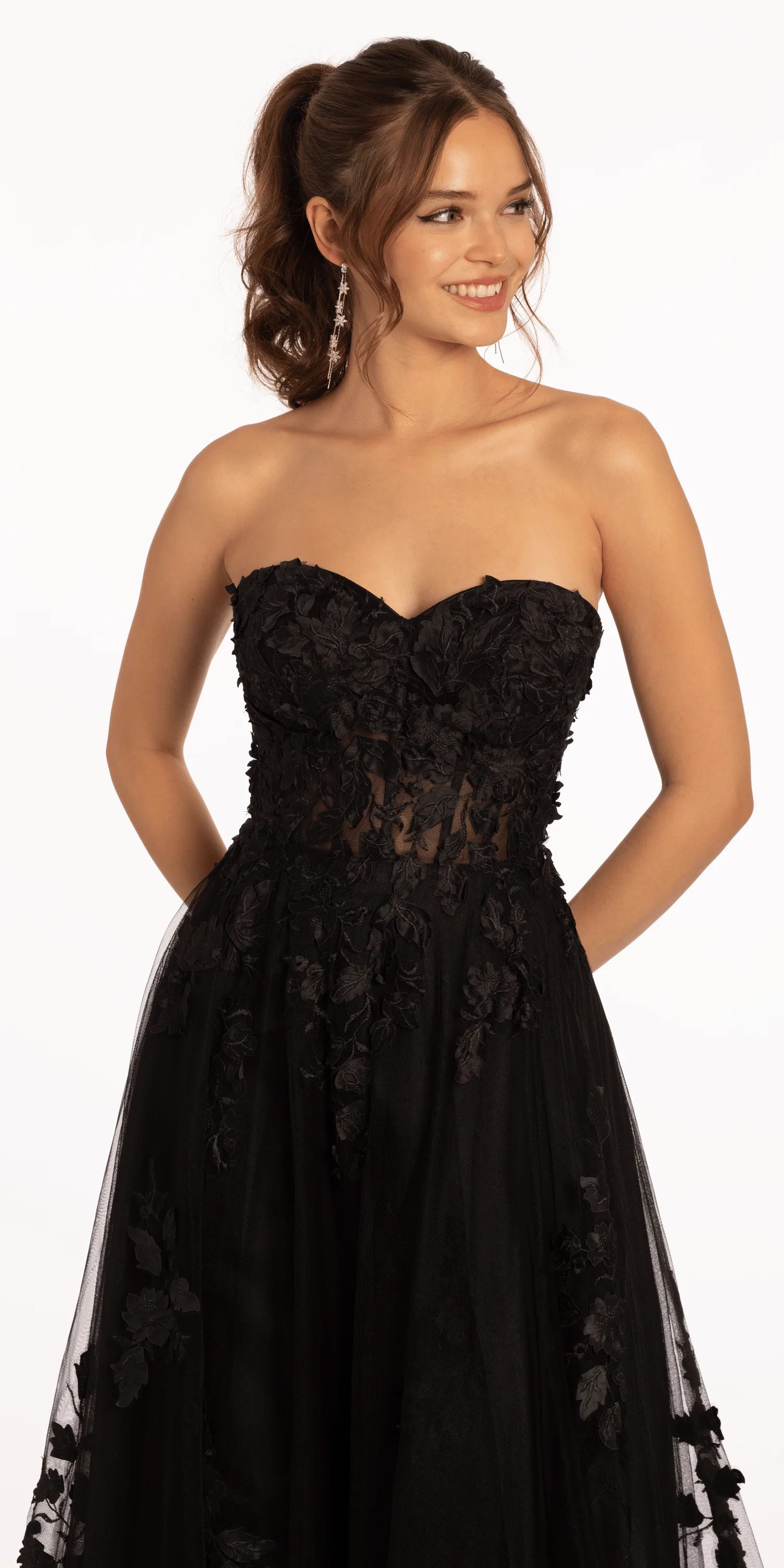 Floral Mesh Applique Corset A Line Dress - Image 18