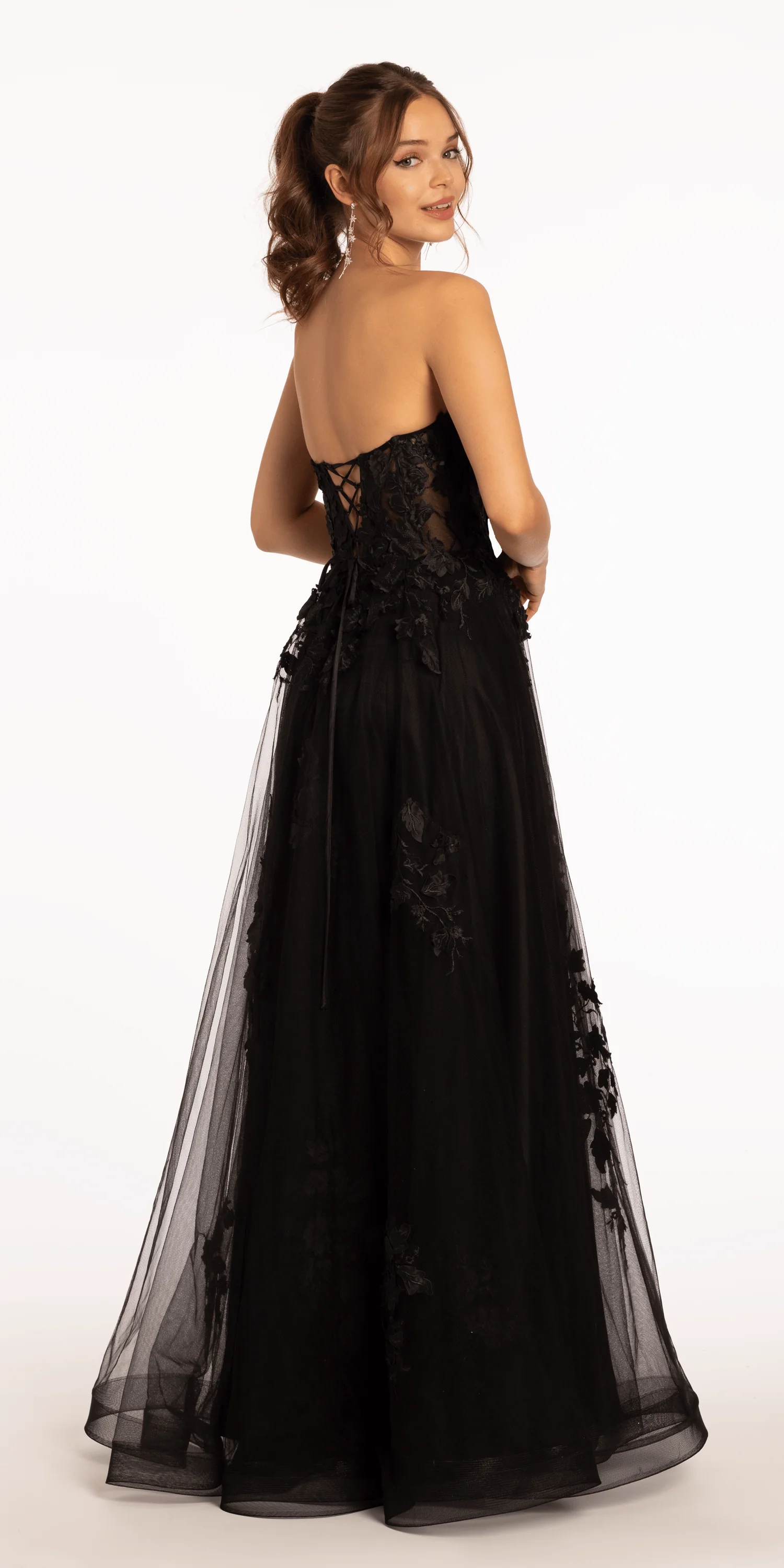 Floral Mesh Applique Corset A Line Dress - Image 19