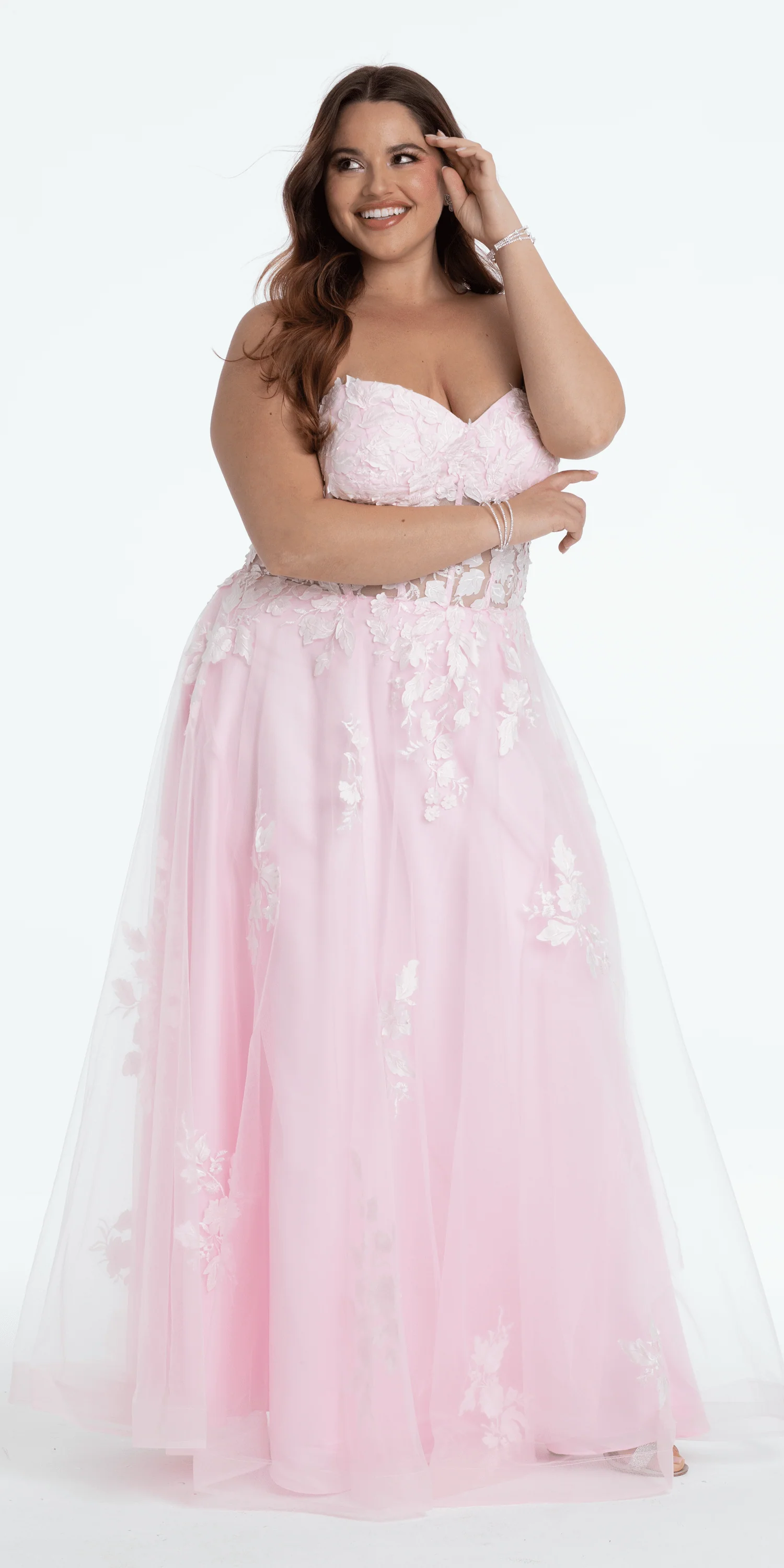 Floral Mesh Applique Corset A Line Dress - Image 6
