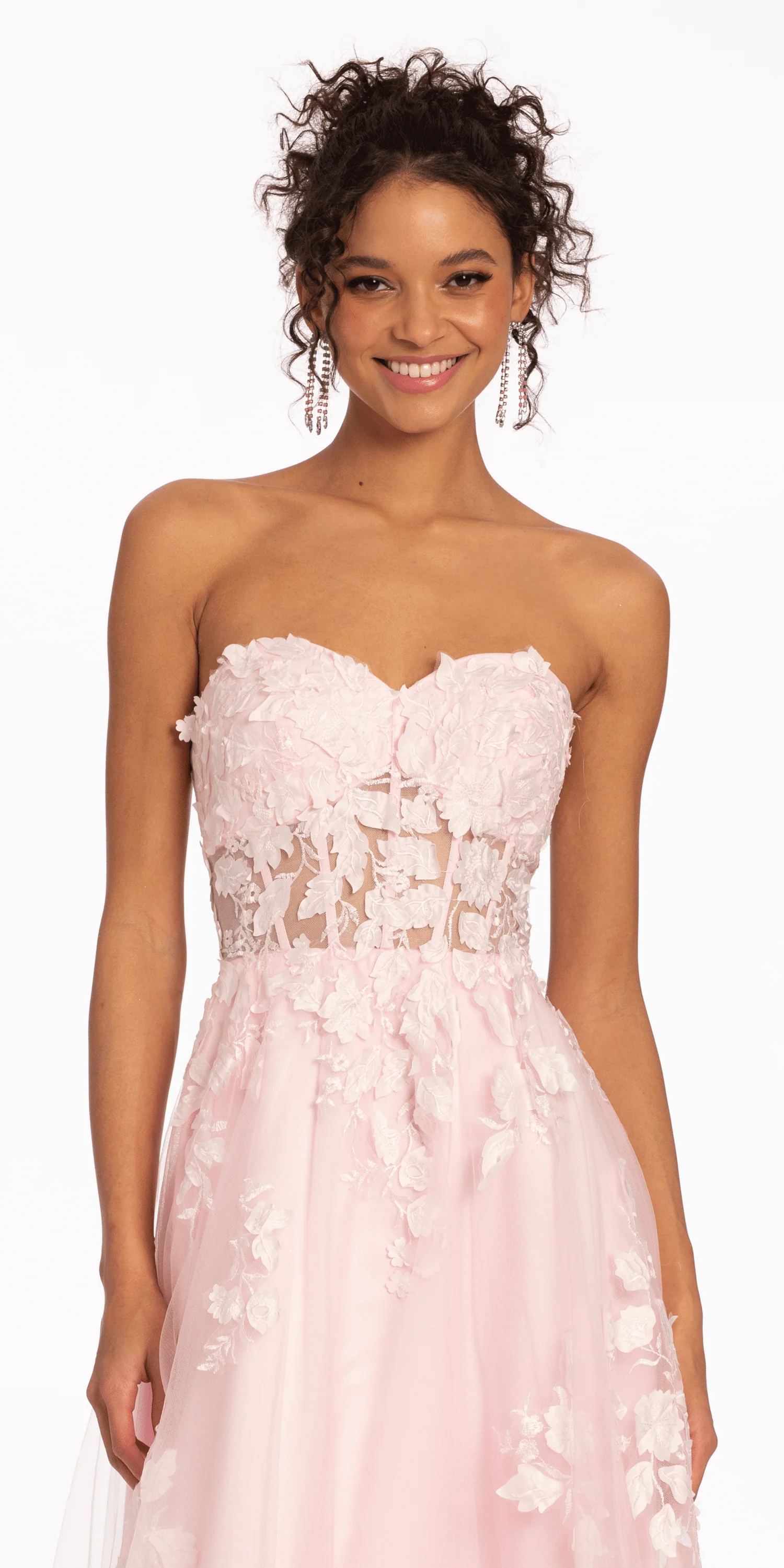 Floral Mesh Applique Corset A Line Dress - Image 9