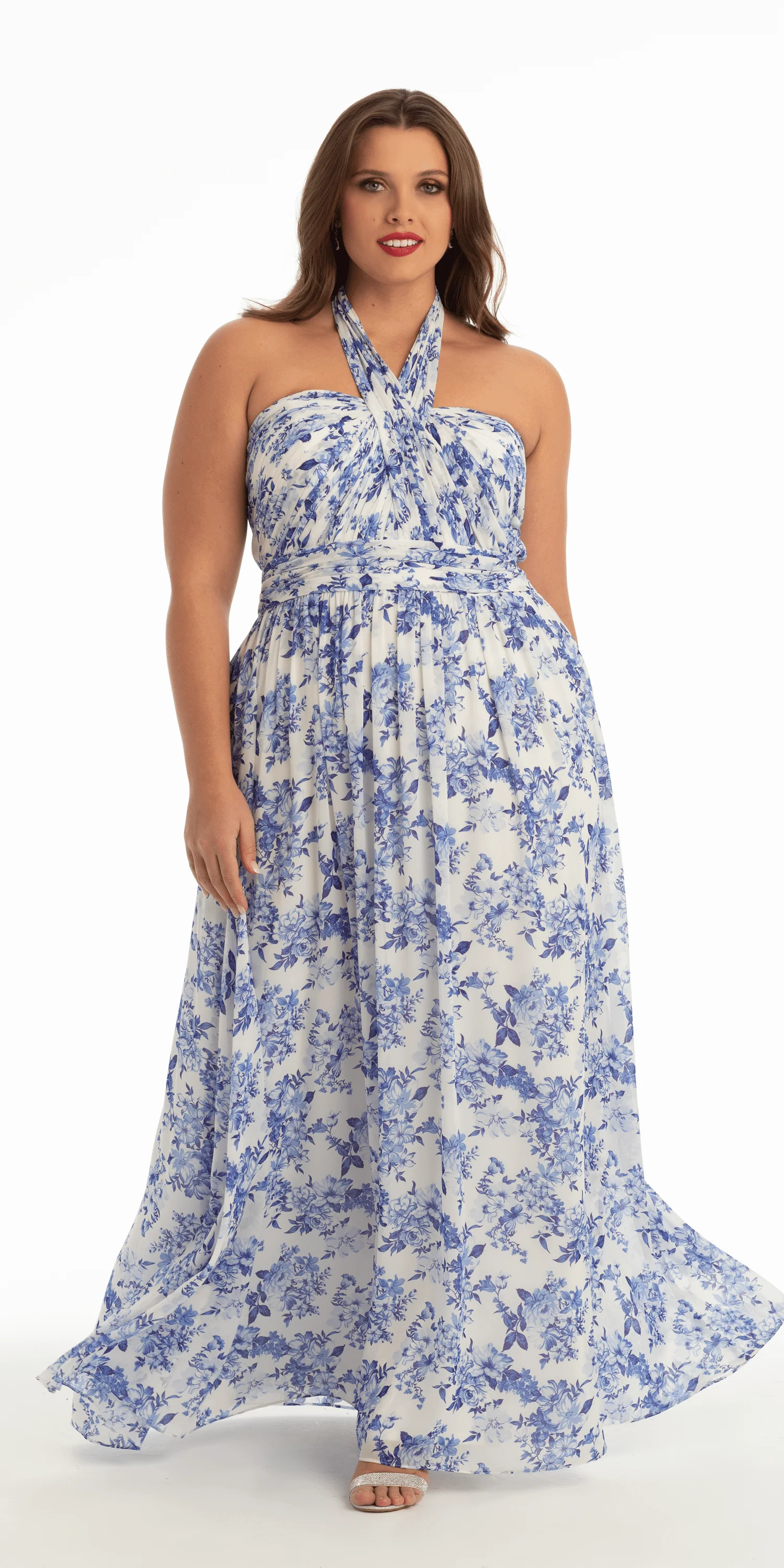Floral Chiffon A Line Halter Dress - Image 4