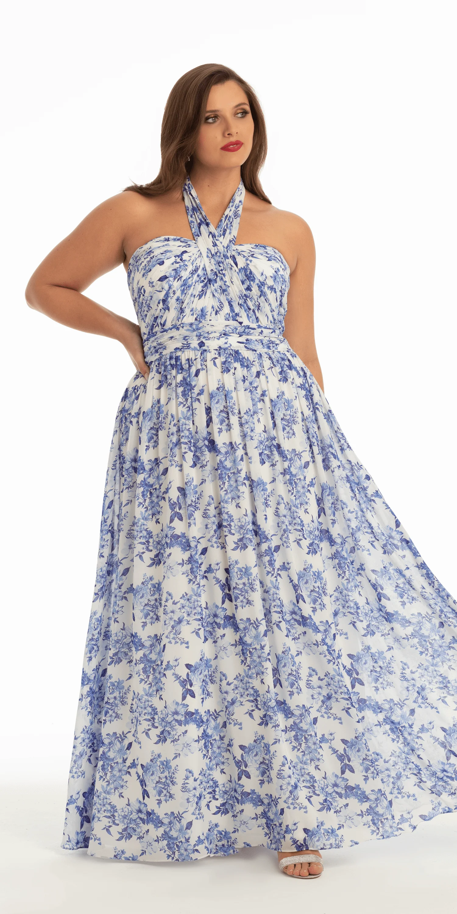 Floral Chiffon A Line Halter Dress - Image 6