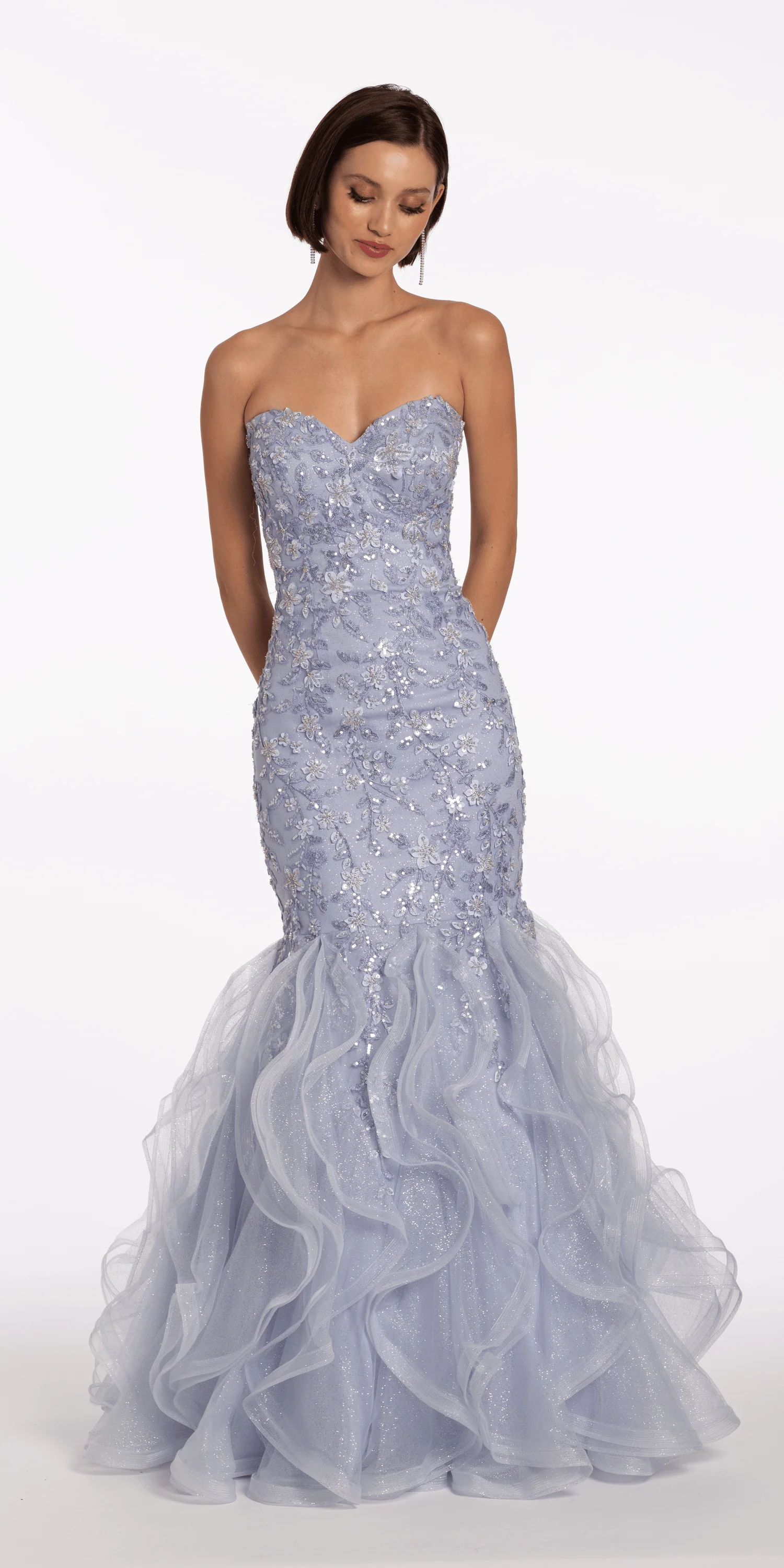 Floral Embellished Strapless Mermaid Dress with Horsehair Godets - Image 3