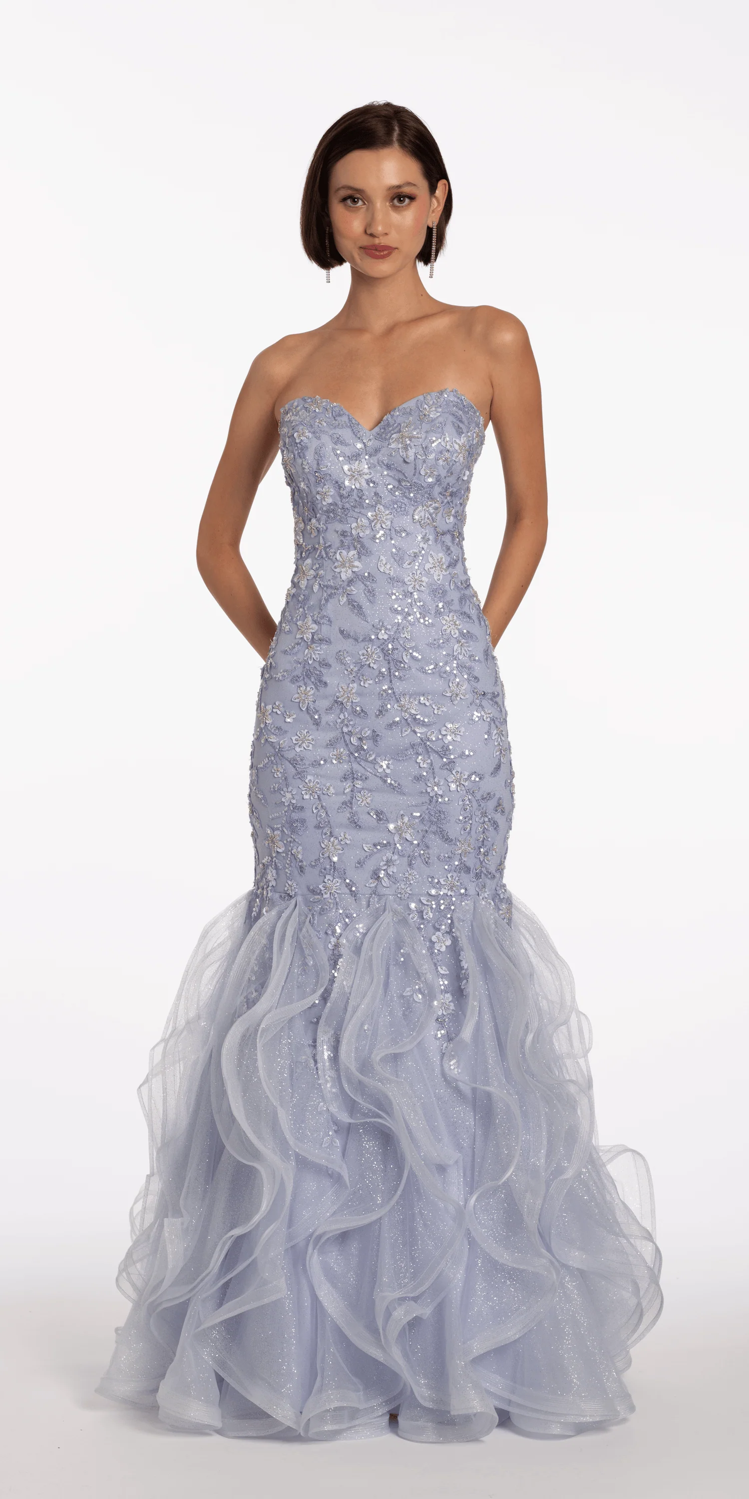Floral Embellished Strapless Mermaid Dress with Horsehair Godets - Image 4