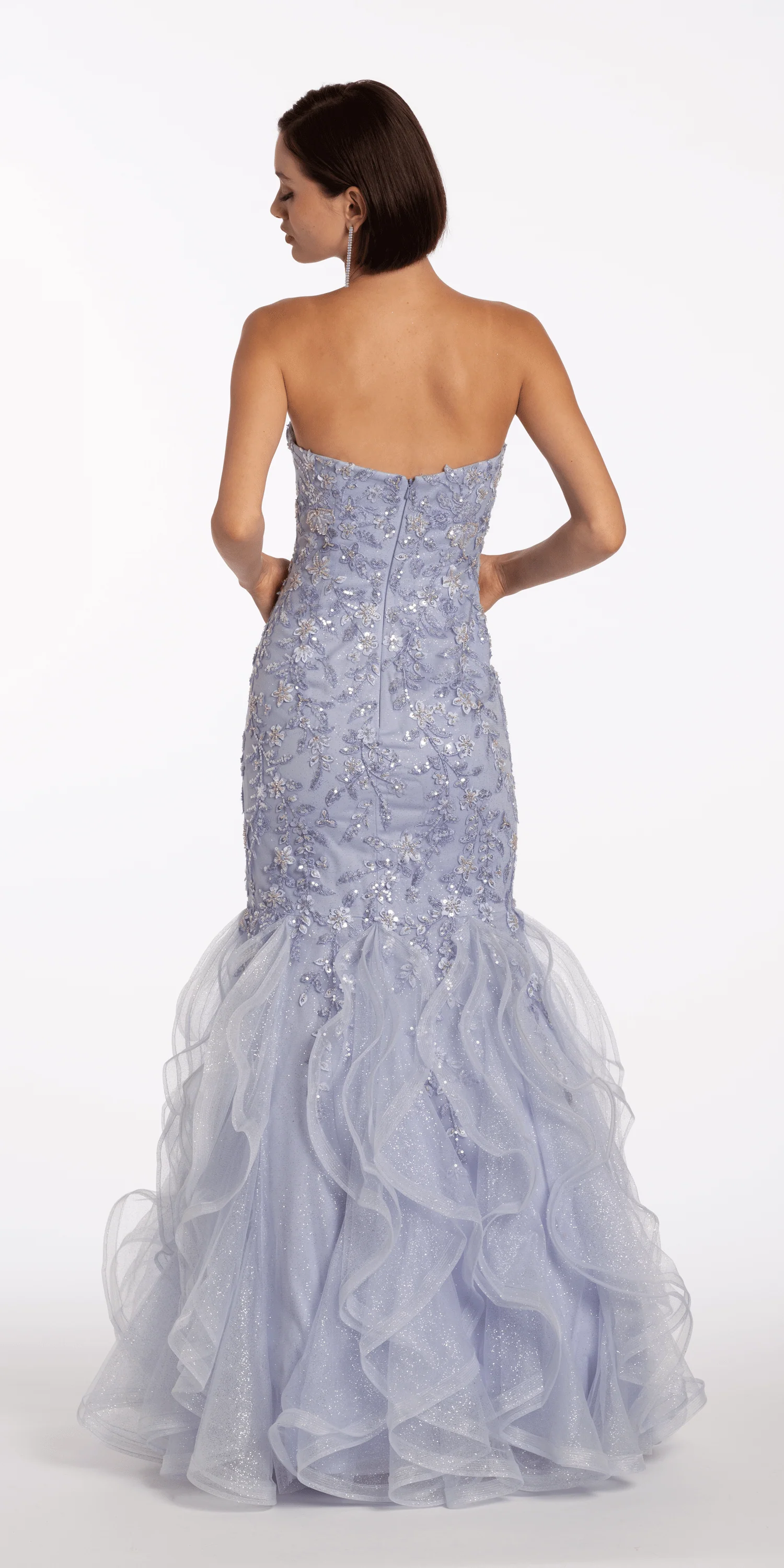 Floral Embellished Strapless Mermaid Dress with Horsehair Godets - Image 5